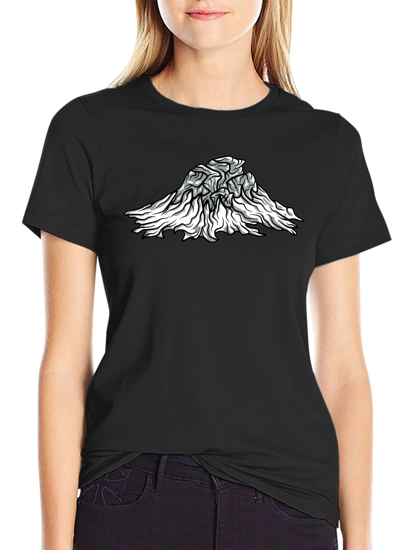 Abstract Mountain Graphic Tee - Black Cotton Blend