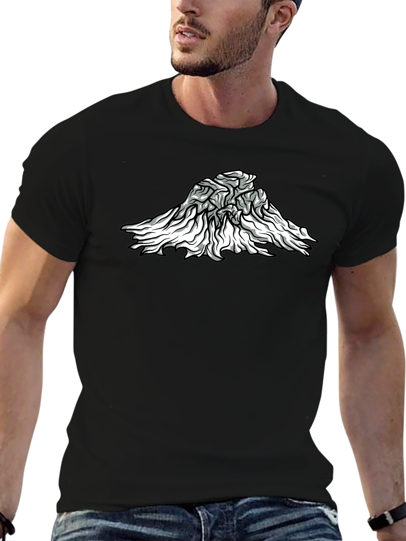 Abstract Mountain Graphic Tee - Black Cotton Blend