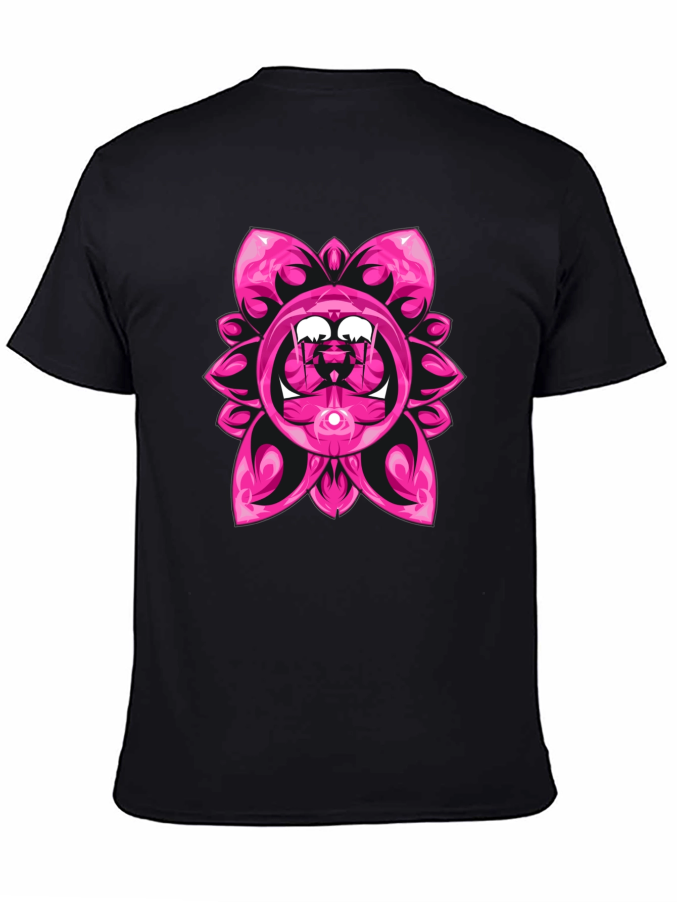 Pink Floral Graphic Black T-Shirt