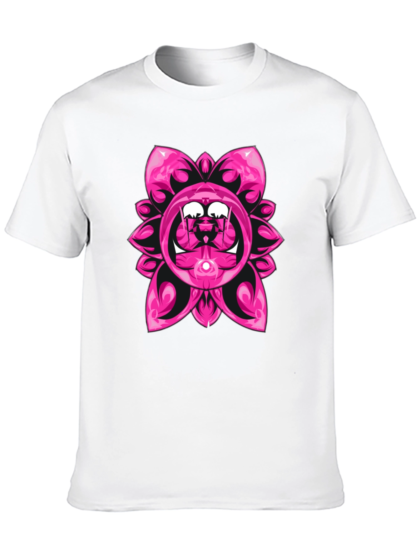 Pink Floral Graphic Black T-Shirt