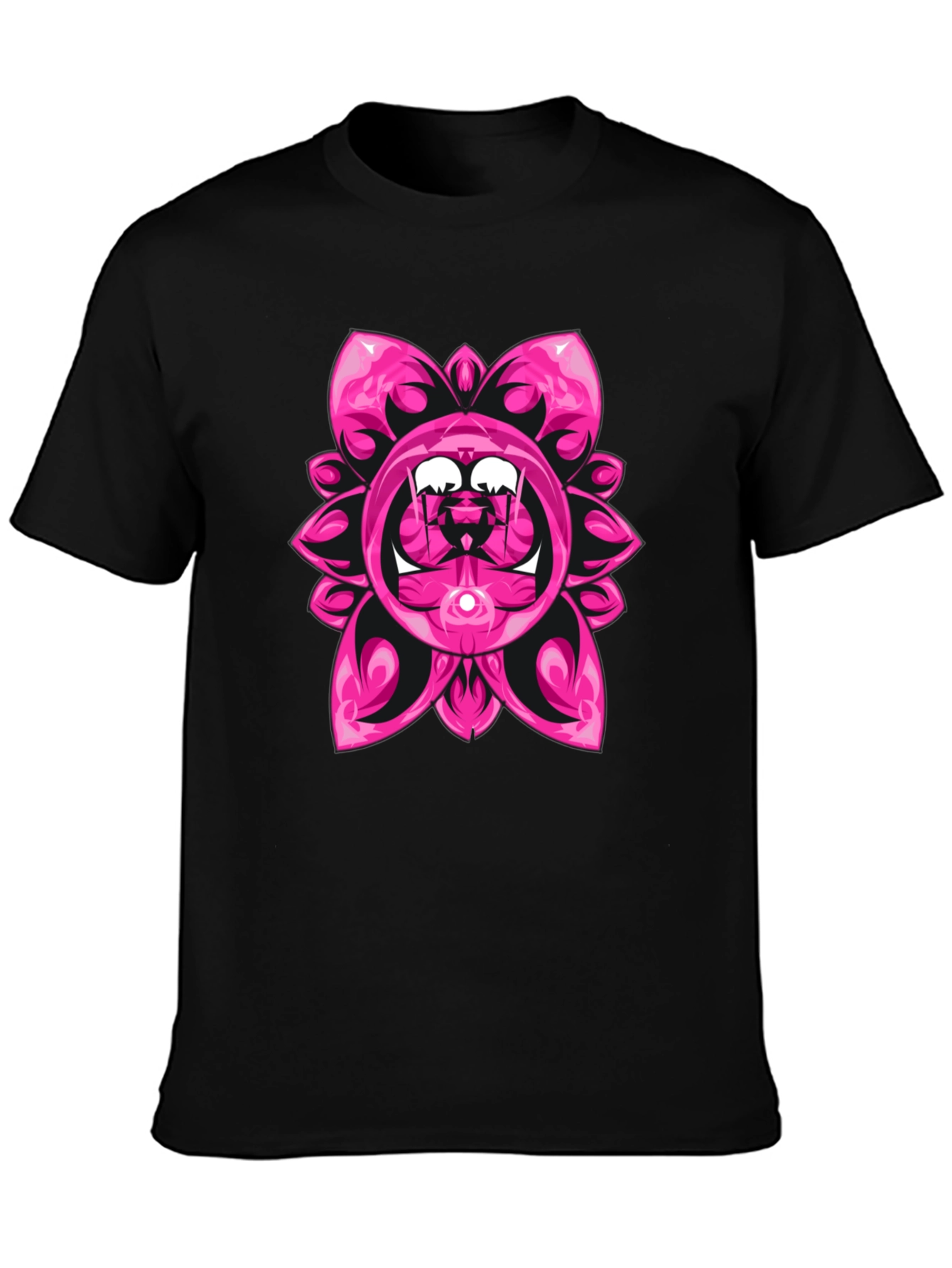 Pink Floral Graphic Black T-Shirt