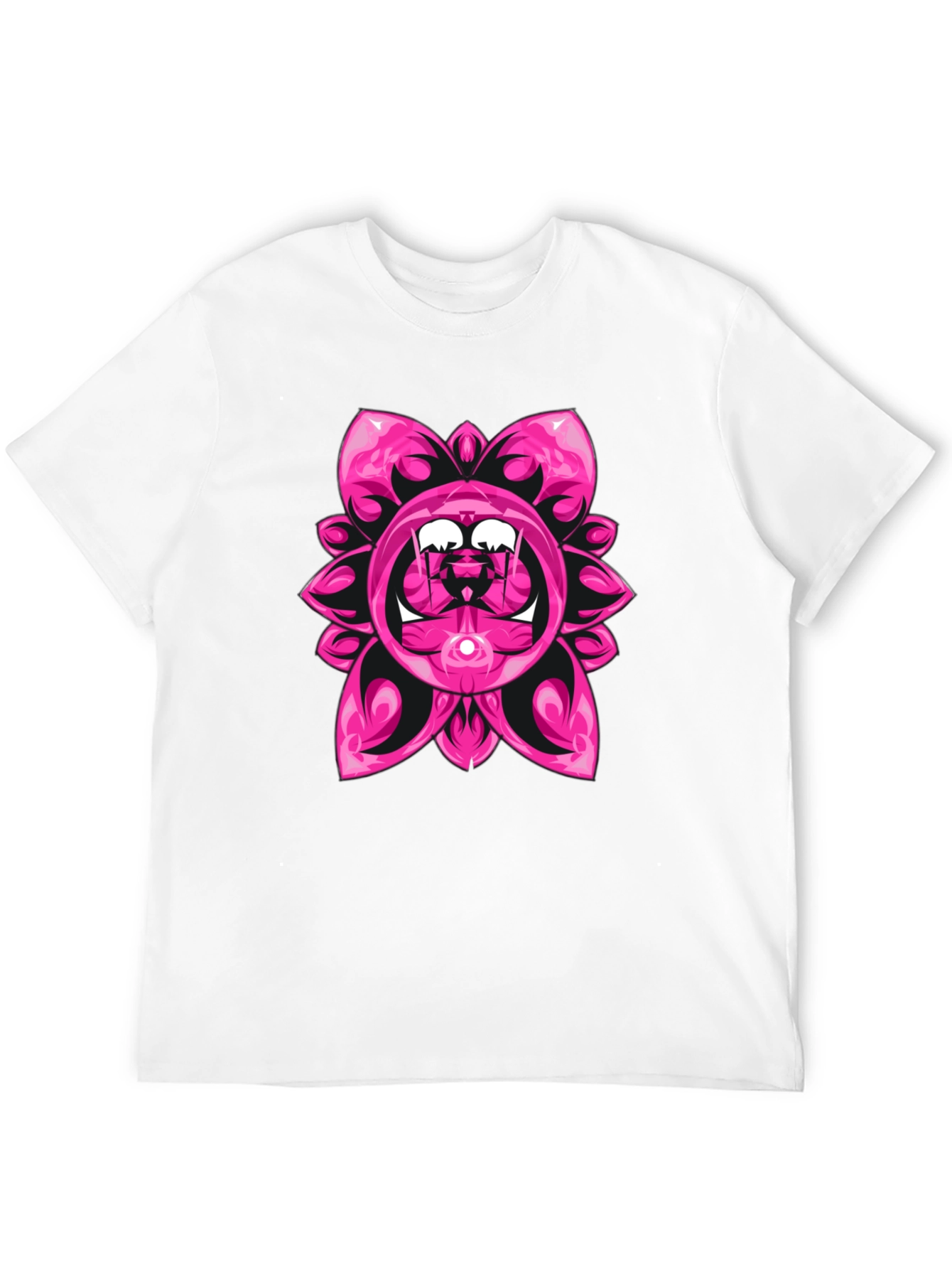 Pink Floral Graphic Black T-Shirt