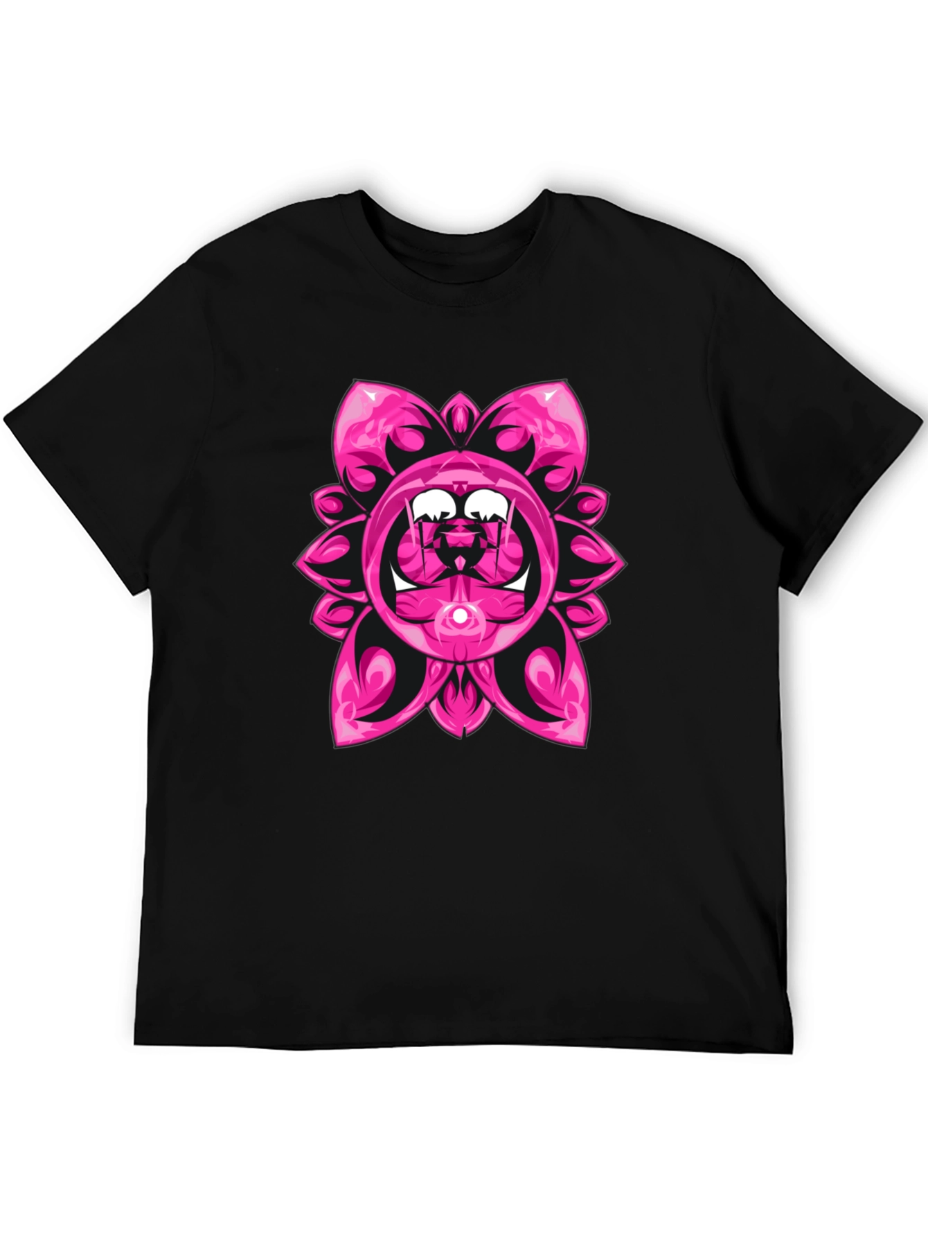 Pink Floral Graphic Black T-Shirt