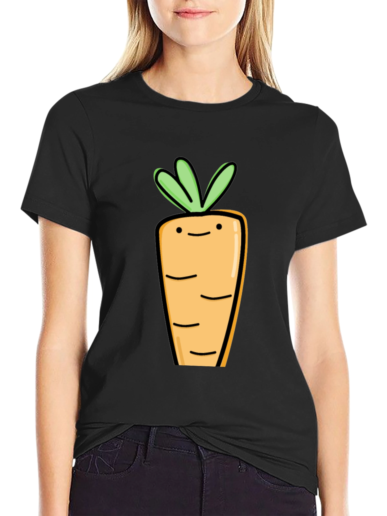 Cute Carrot Graphic Tee - Black Cotton T-Shirt