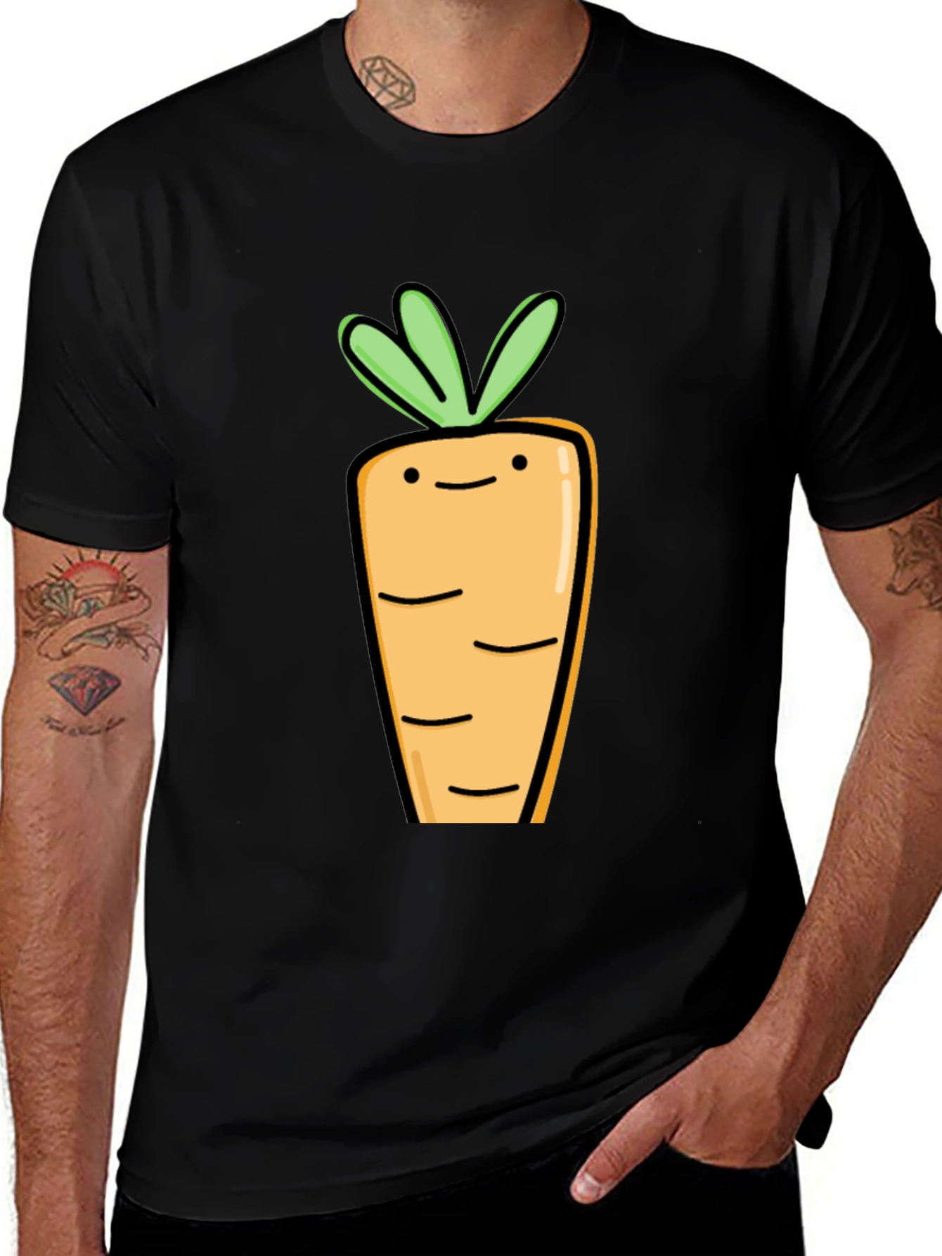 Cute Carrot Graphic Tee - Black Cotton T-Shirt