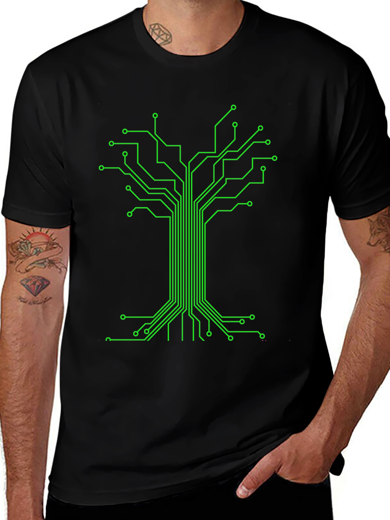 Circuit Board Tree Graphic Tee - Black