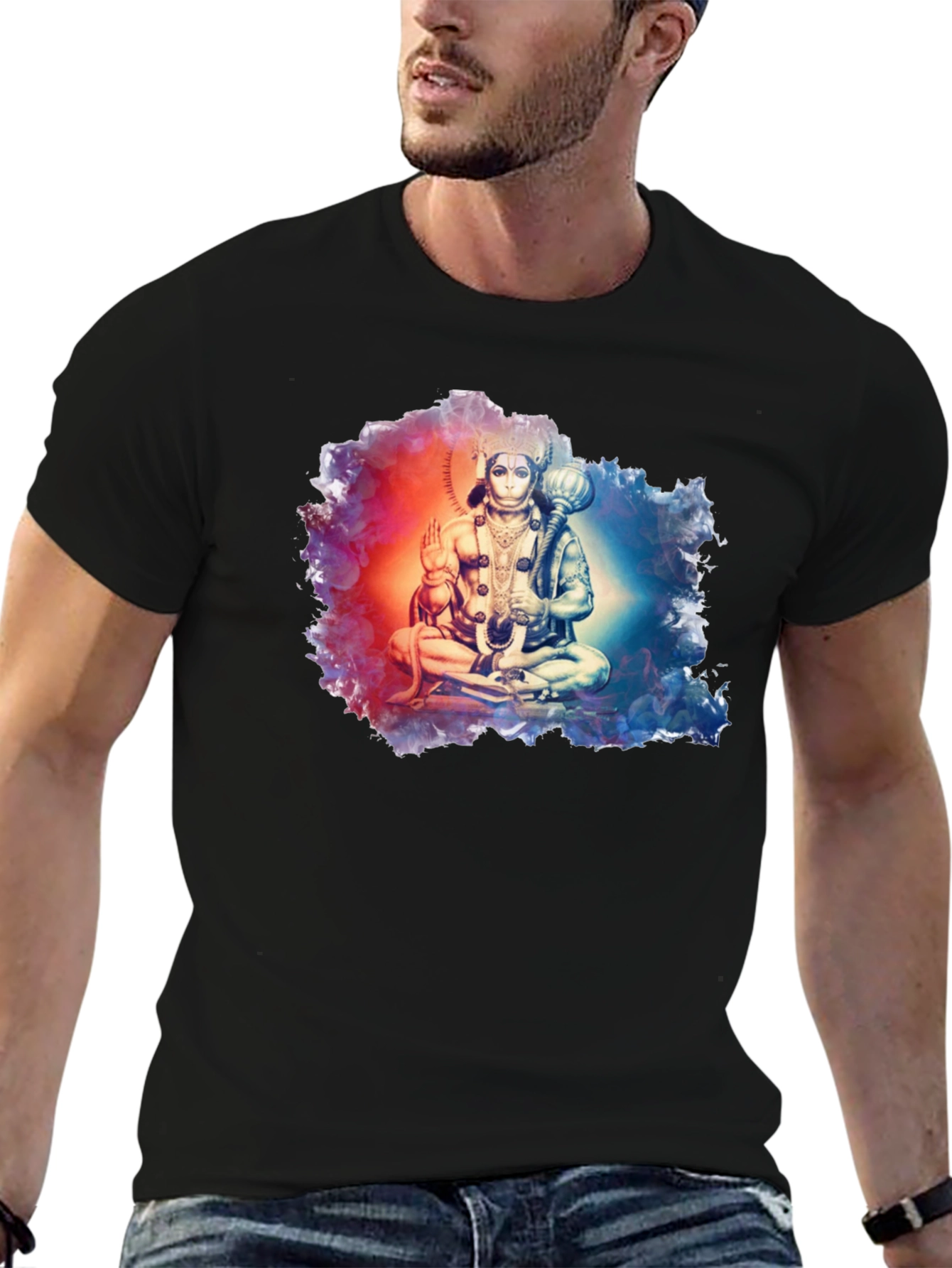 Hanuman Graphic Print Black T-Shirt