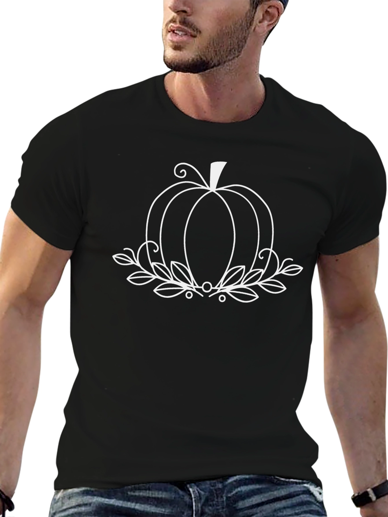 Pumpkin & Leaves Graphic Black T-Shirt