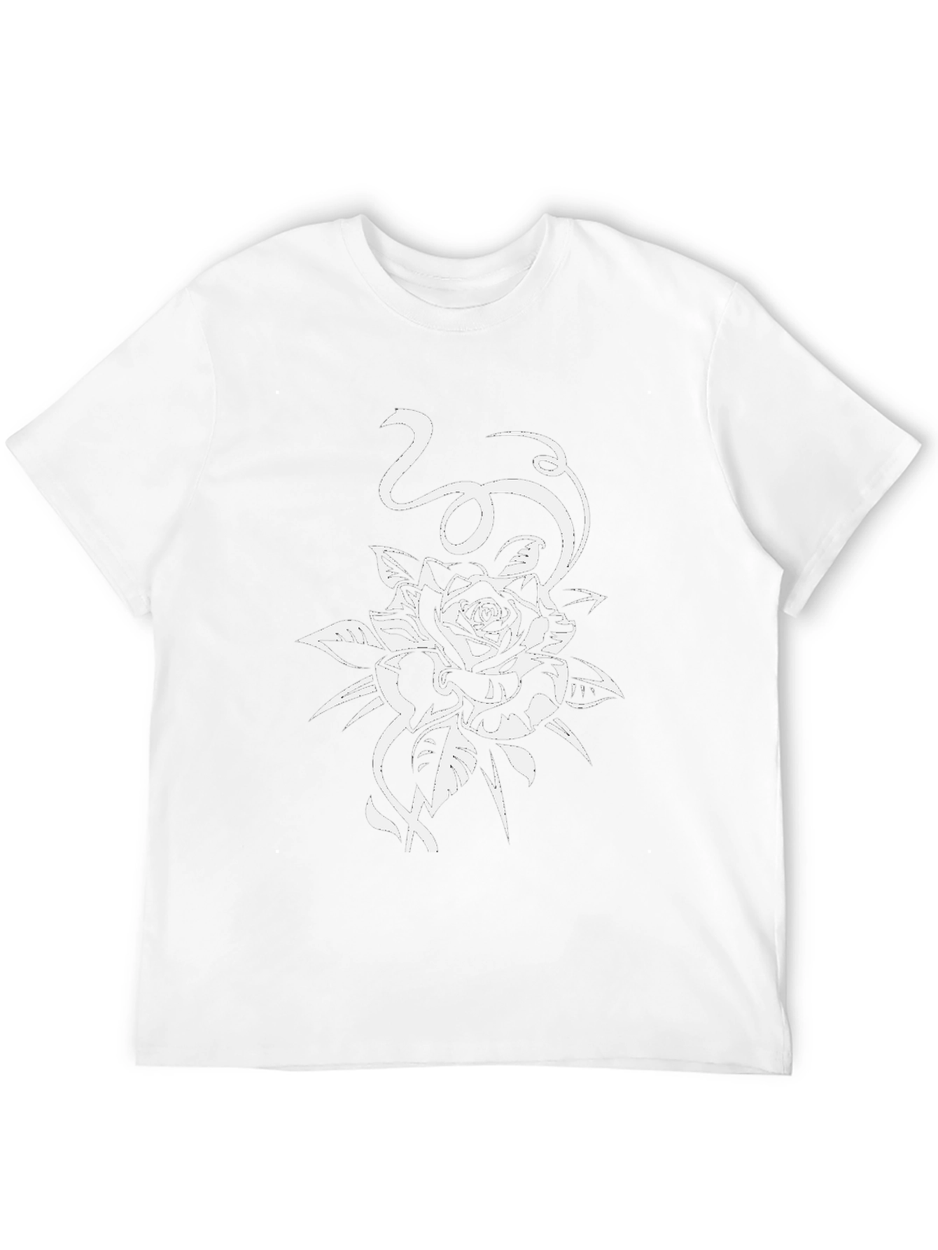 Black T-Shirt with White Rose Design
