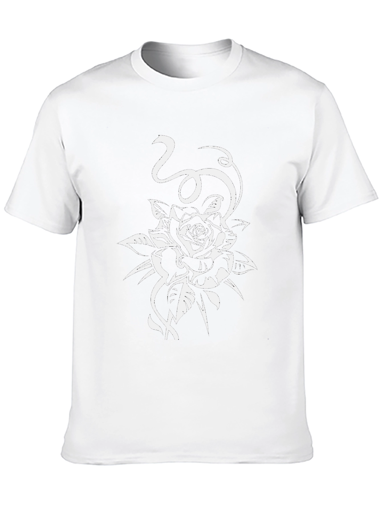 Black T-Shirt with White Rose Design