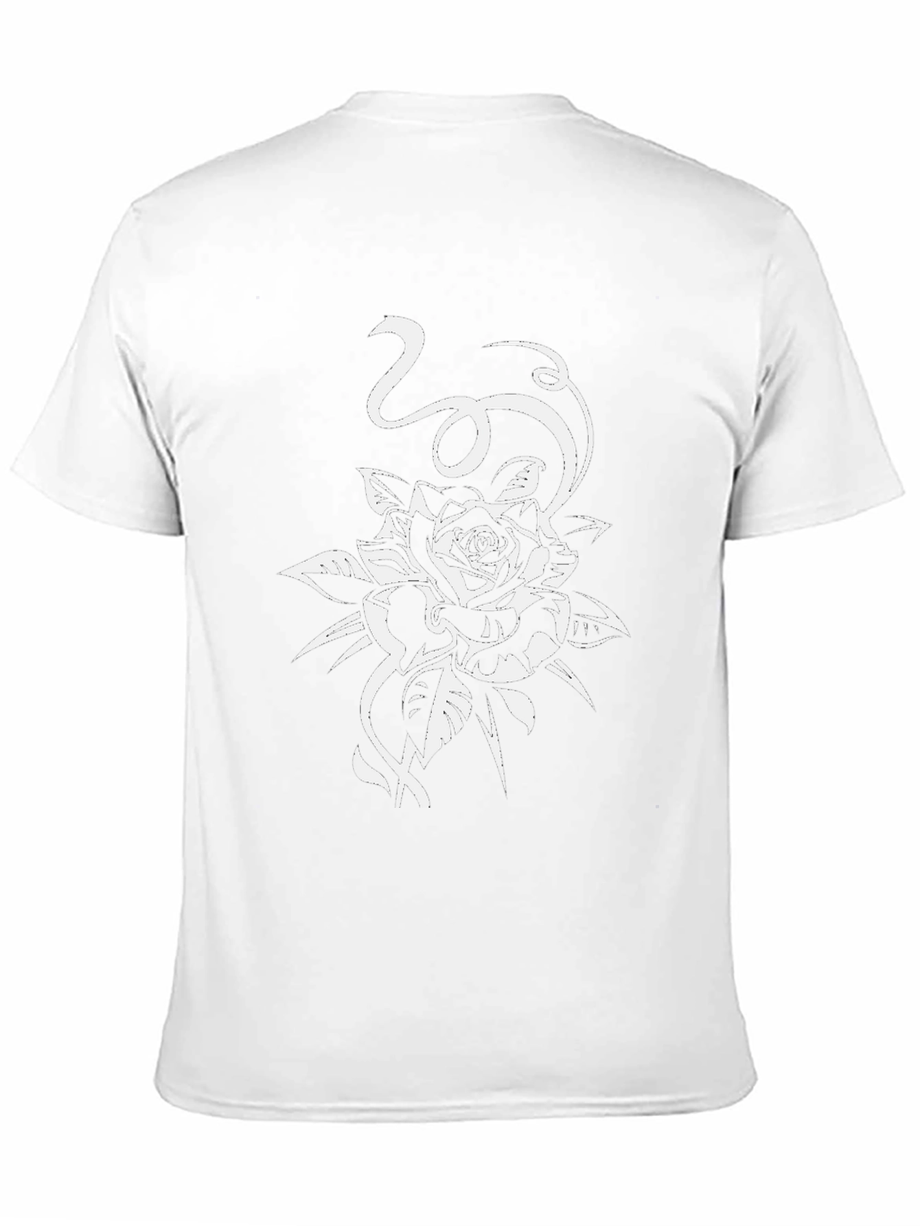 Black T-Shirt with White Rose Design