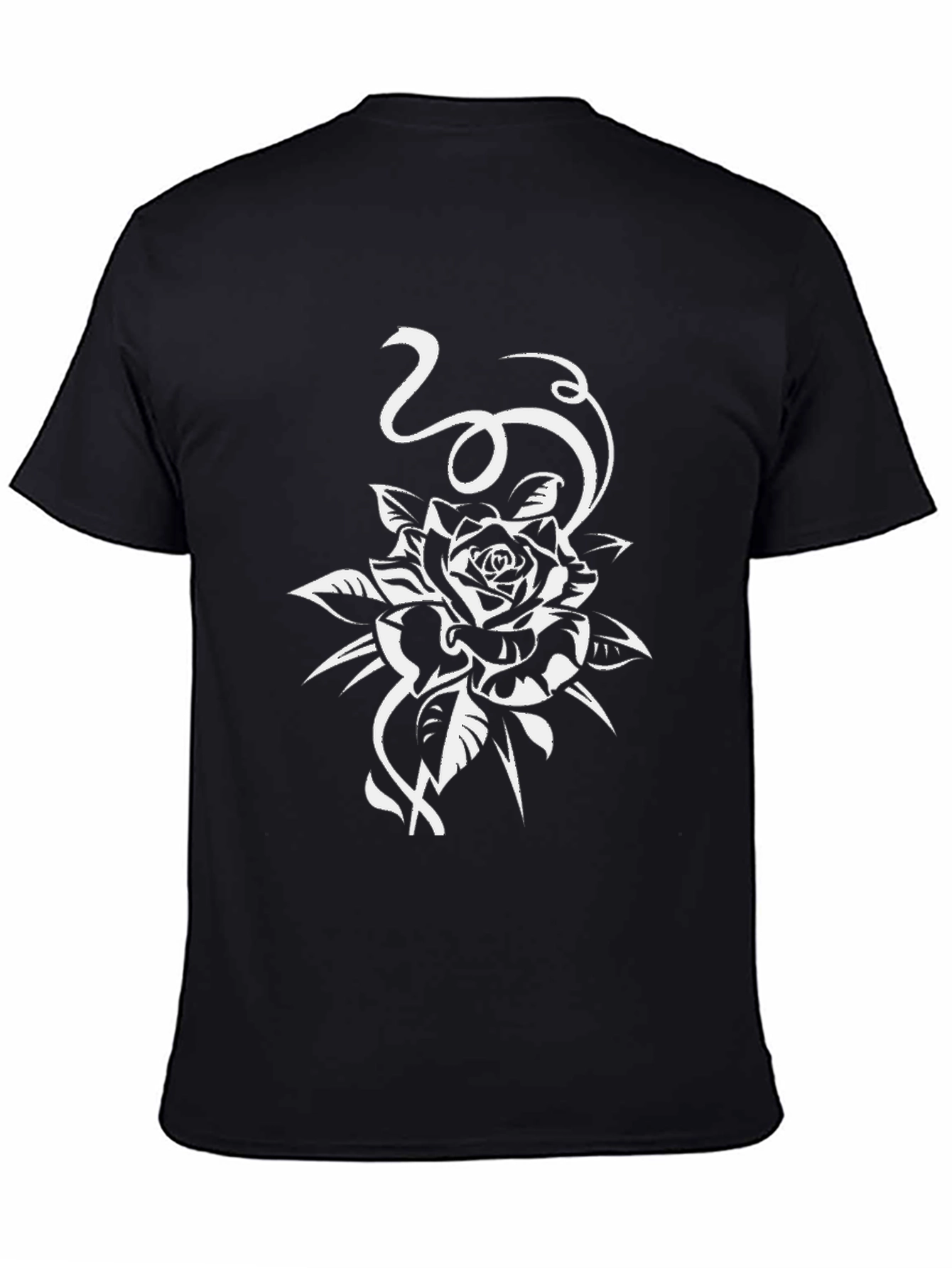 Black T-Shirt with White Rose Design