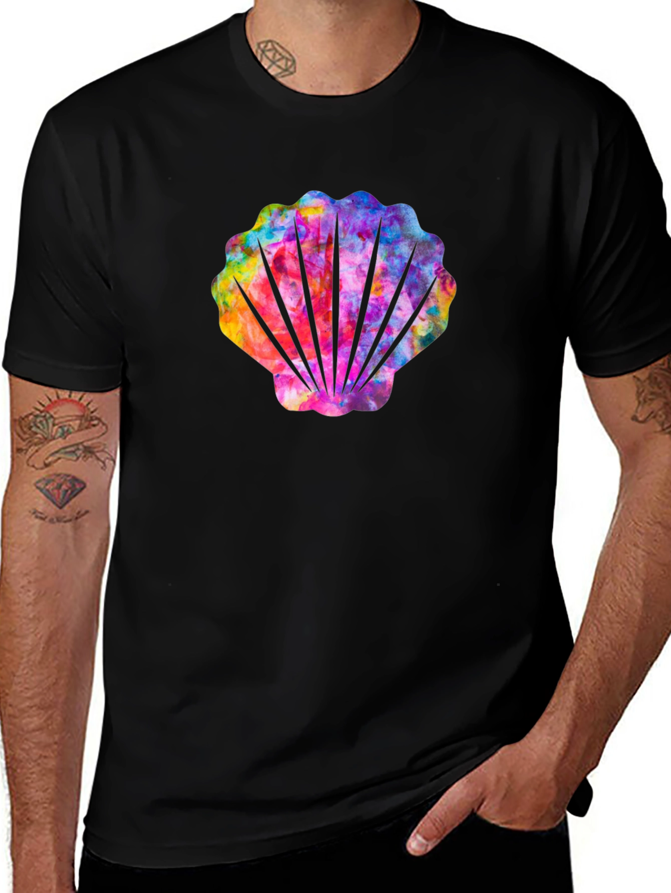 Rainbow Seashell Graphic Tee - Black