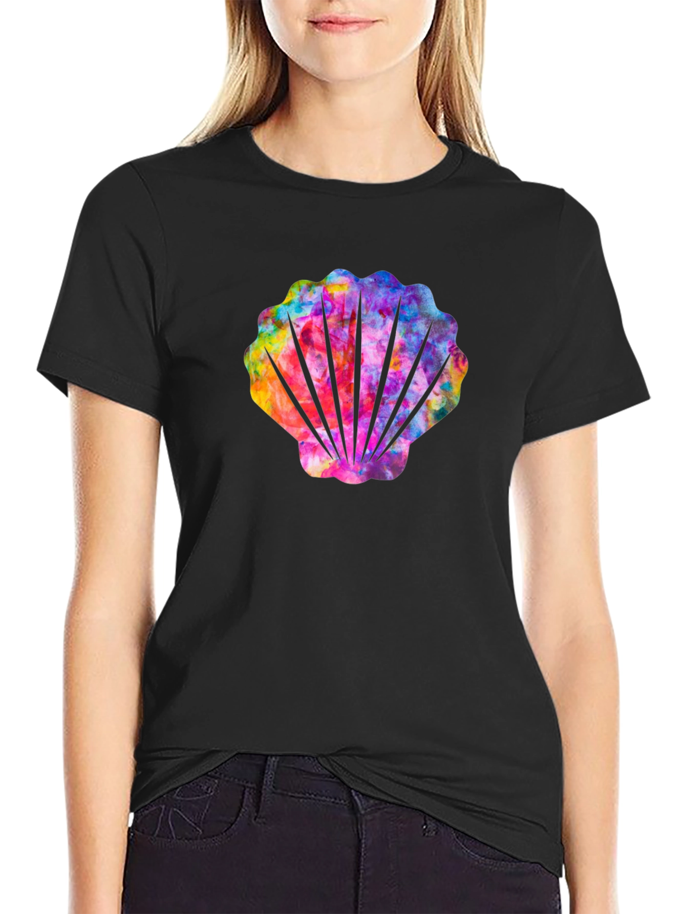 Rainbow Seashell Graphic Tee - Black