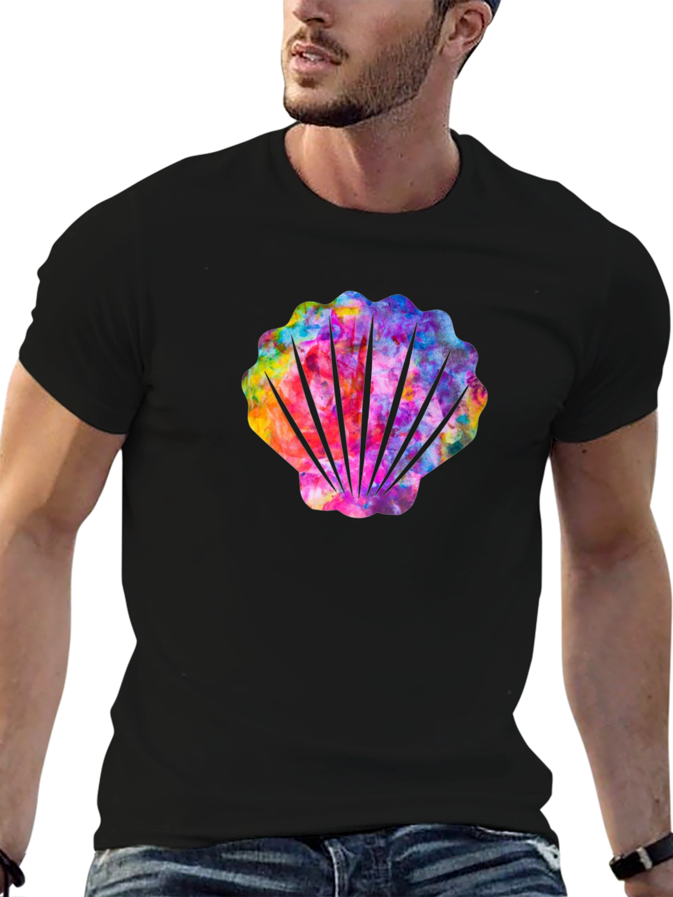 Rainbow Seashell Graphic Tee - Black