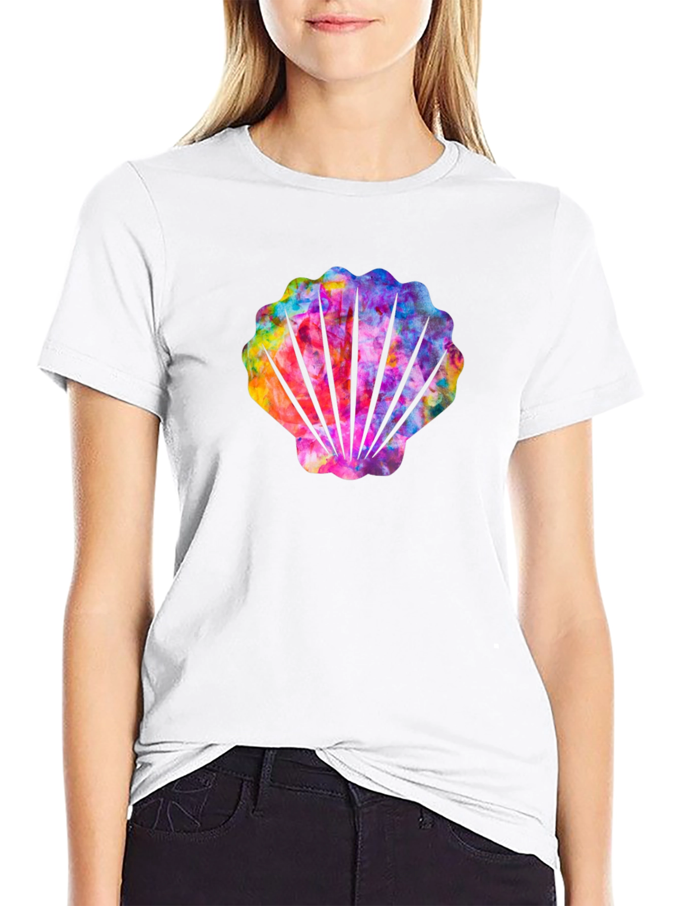 Rainbow Seashell Graphic Tee - Black