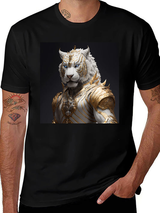 Black T-Shirt with Regal White Tiger Graphic