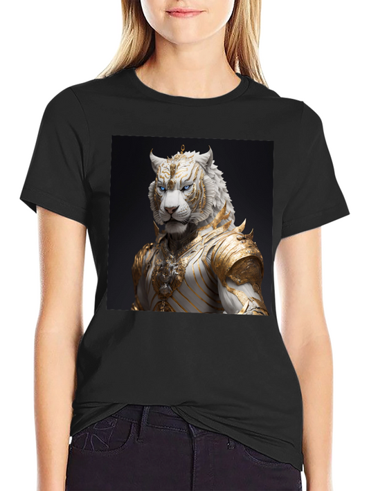 Black T-Shirt with Regal White Tiger Graphic