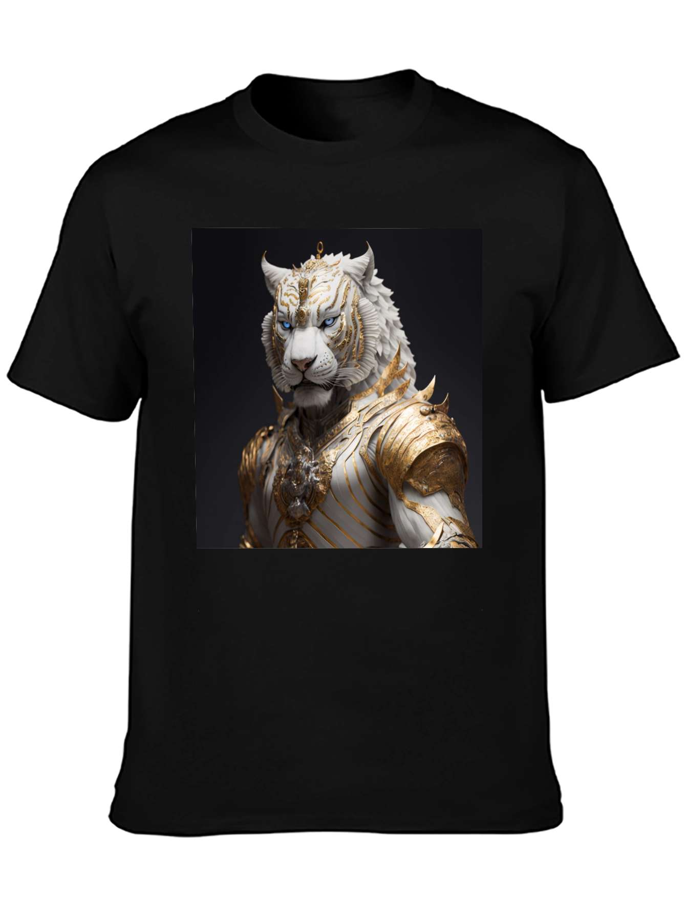 Black T-Shirt with Regal White Tiger Graphic