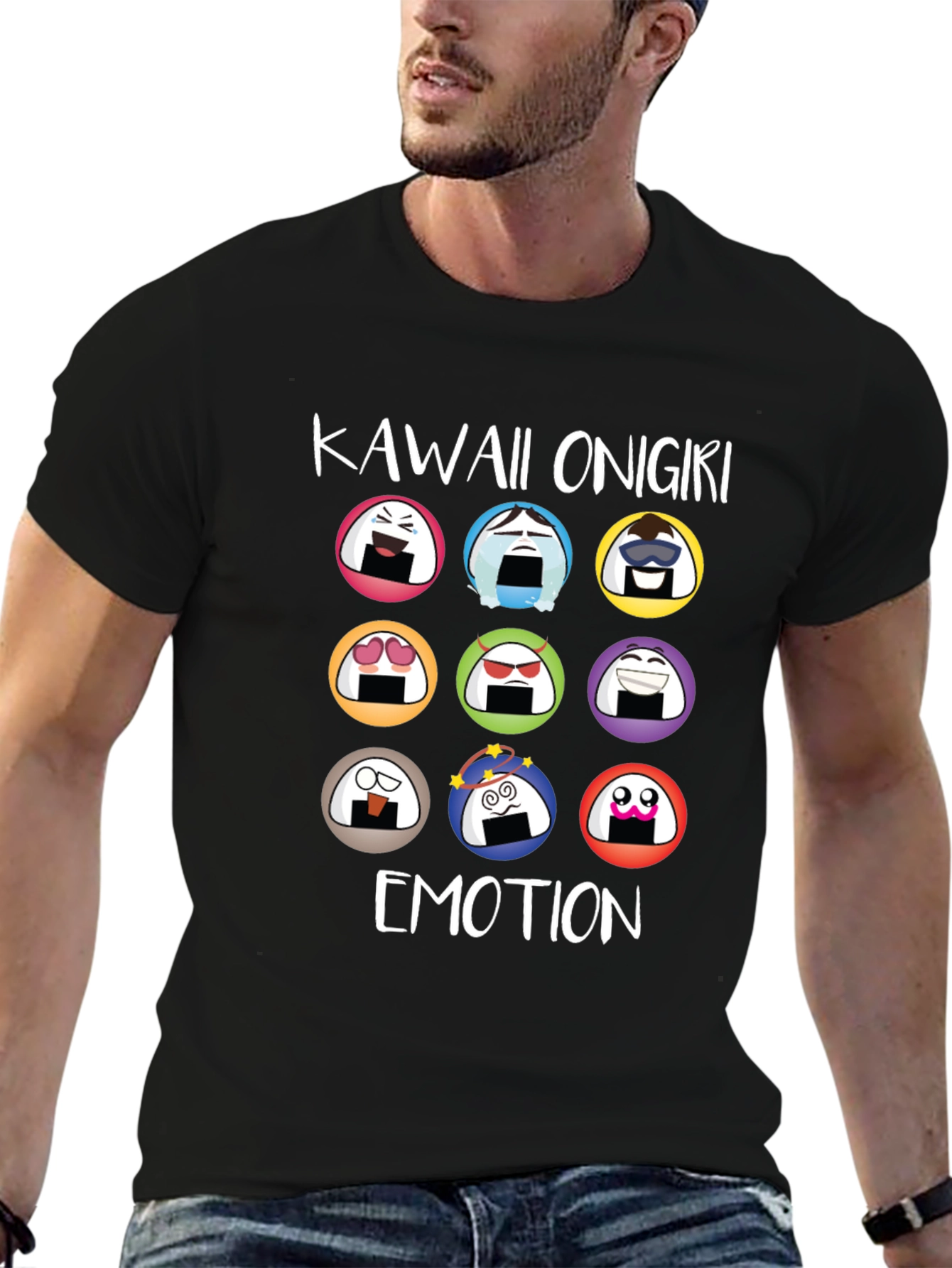 Kawaii Onigiri Emotion T-Shirt - Rice Ball Graphic Tee