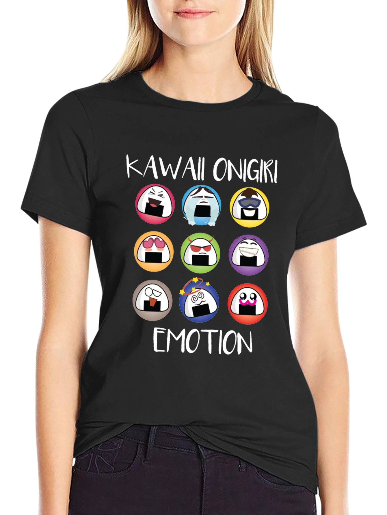 Kawaii Onigiri Emotion T-Shirt - Rice Ball Graphic Tee