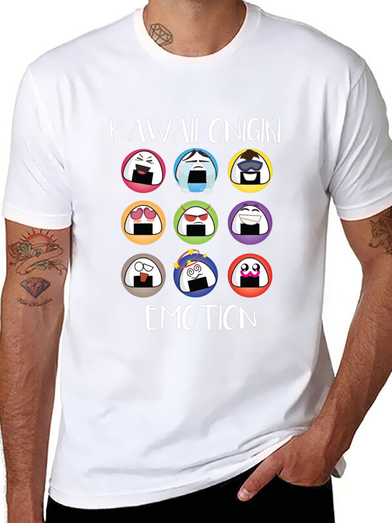 Kawaii Onigiri Emotion T-Shirt - Rice Ball Graphic Tee
