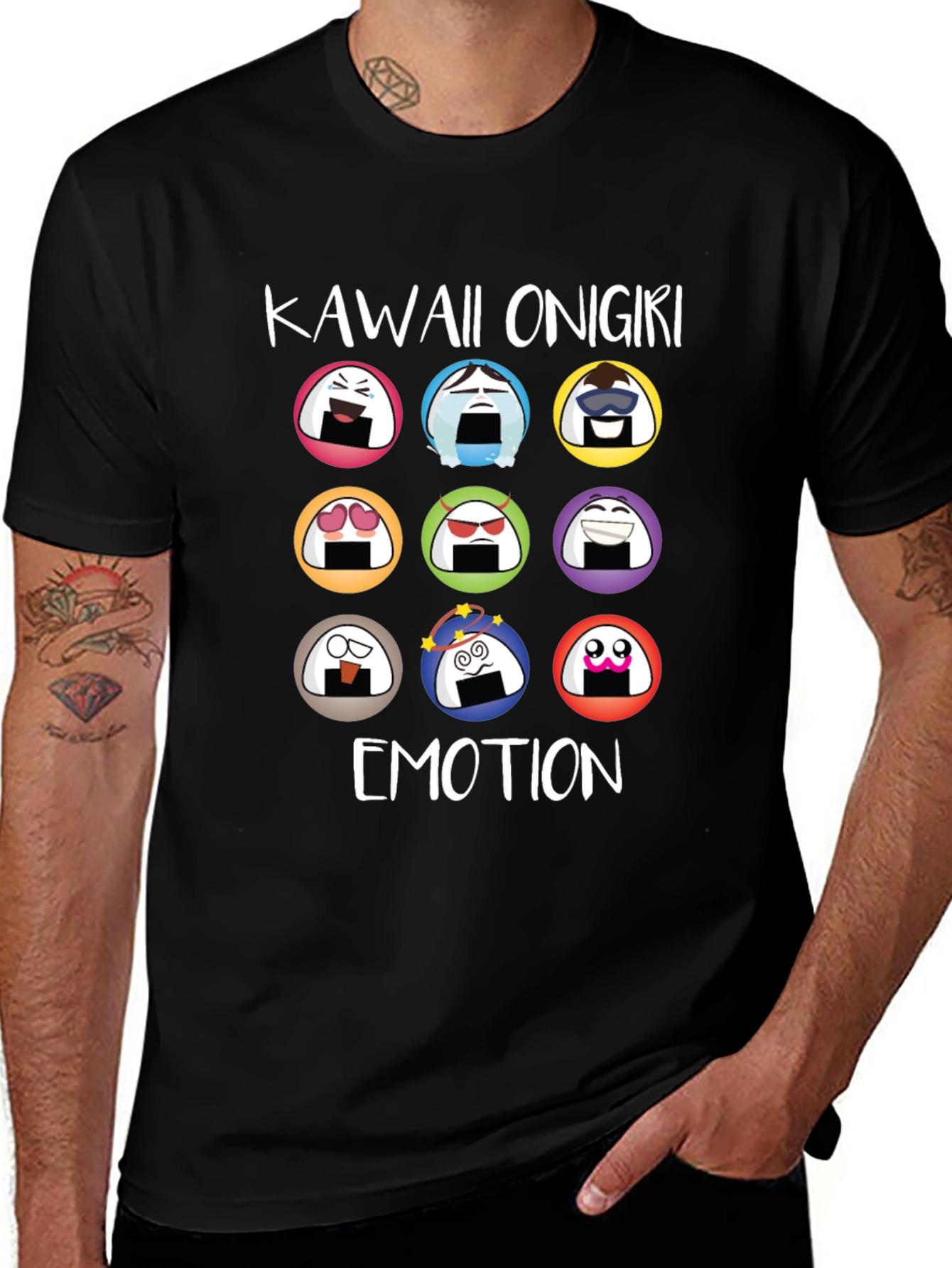 Kawaii Onigiri Emotion T-Shirt - Rice Ball Graphic Tee