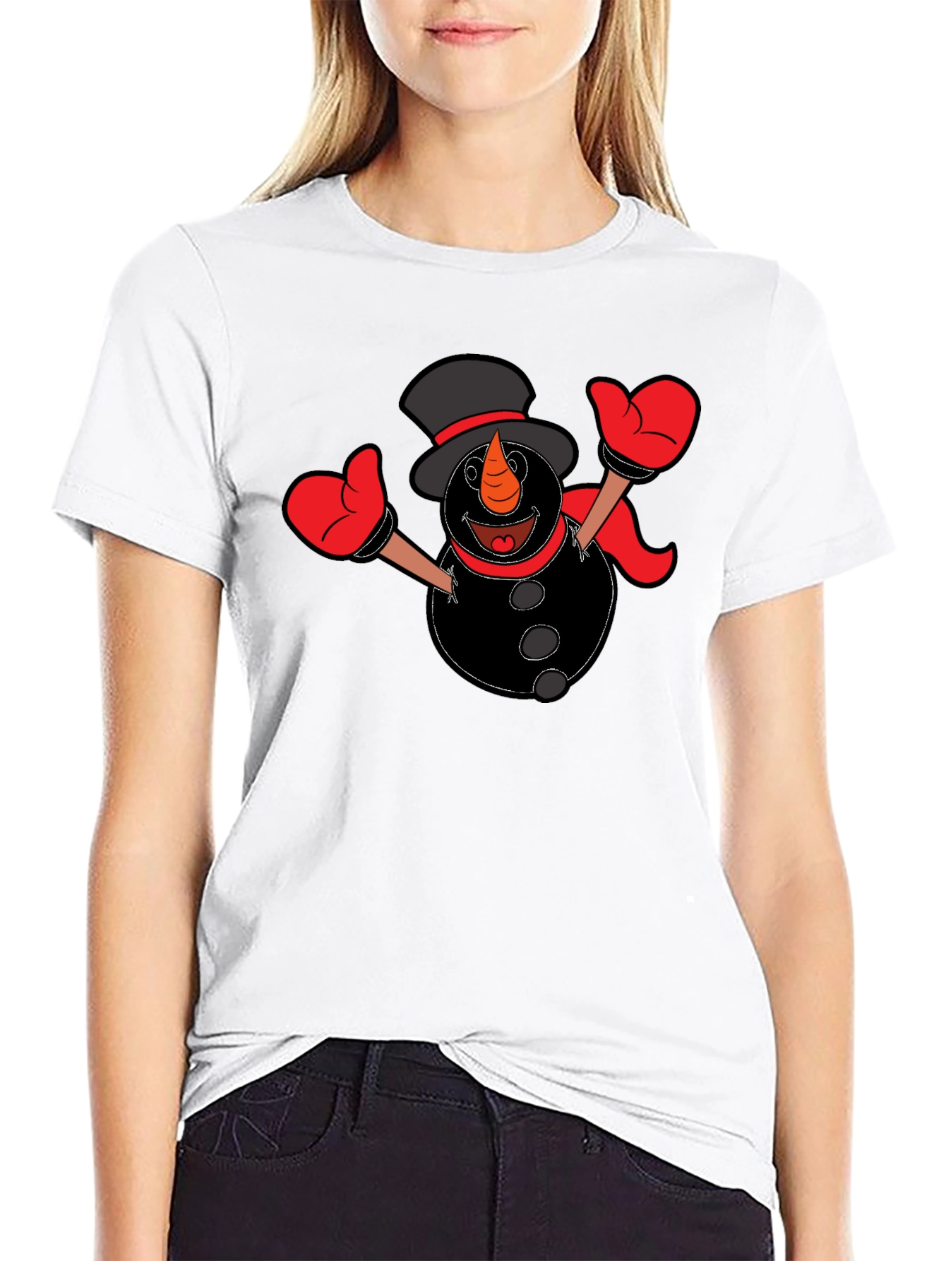 Snowman Graphic Tee - Black Cotton Shirt