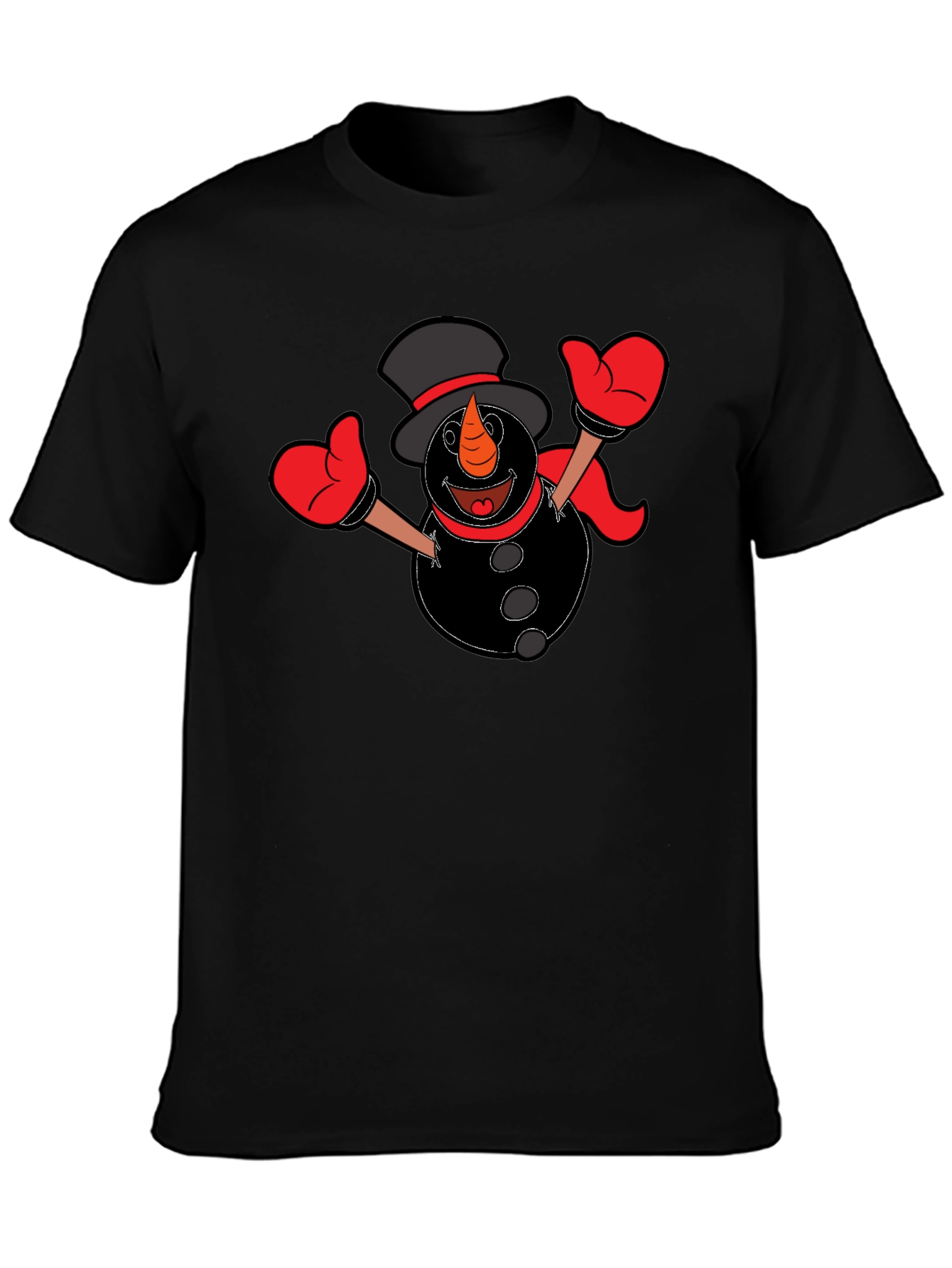 Snowman Graphic Tee - Black Cotton Shirt
