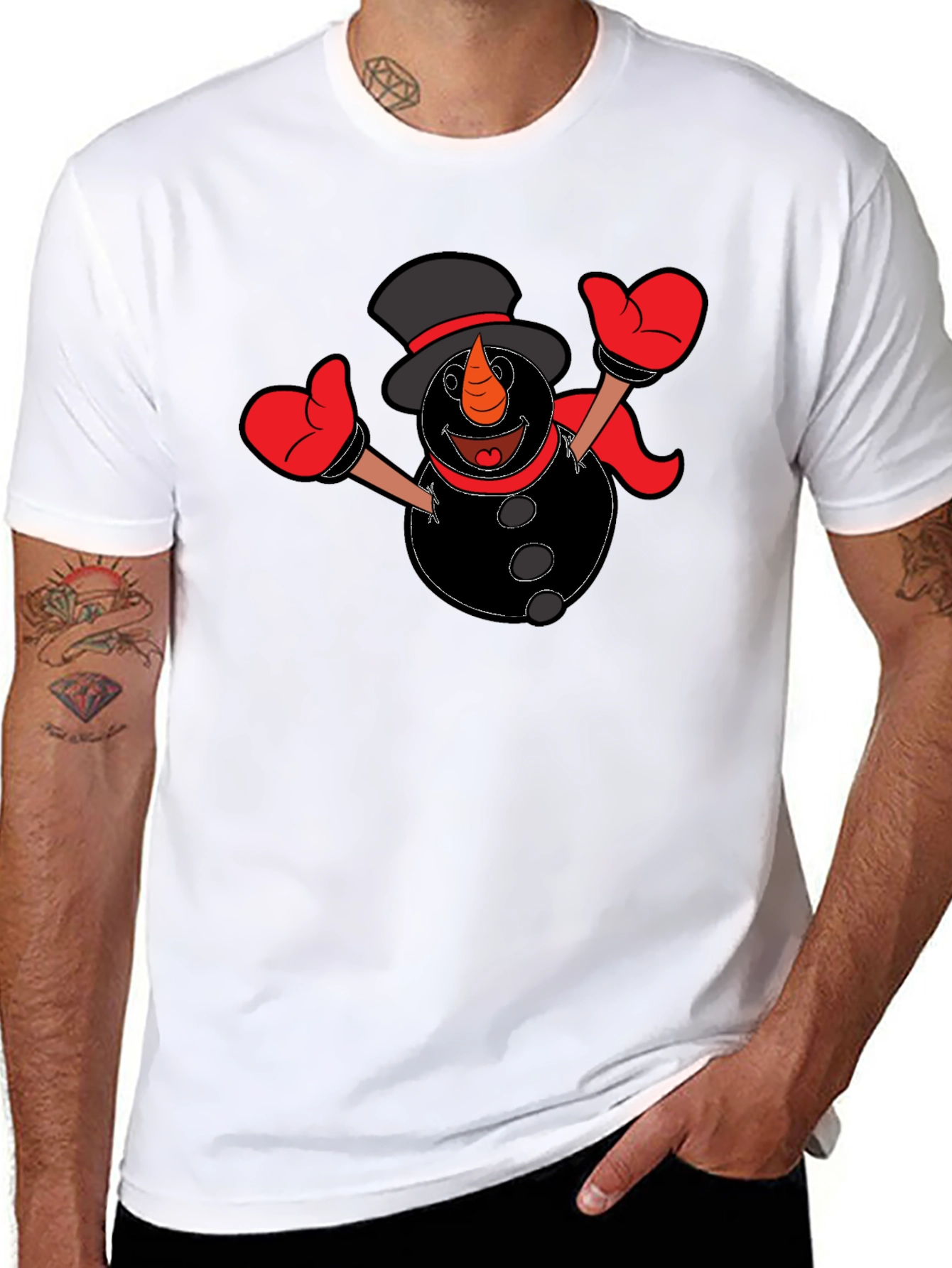 Snowman Graphic Tee - Black Cotton Shirt