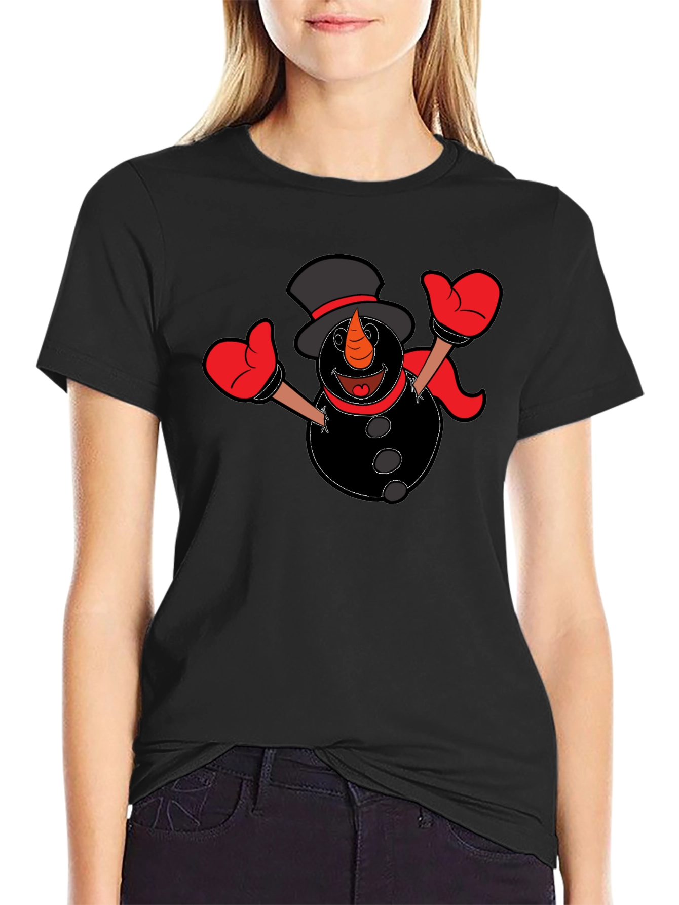 Snowman Graphic Tee - Black Cotton Shirt