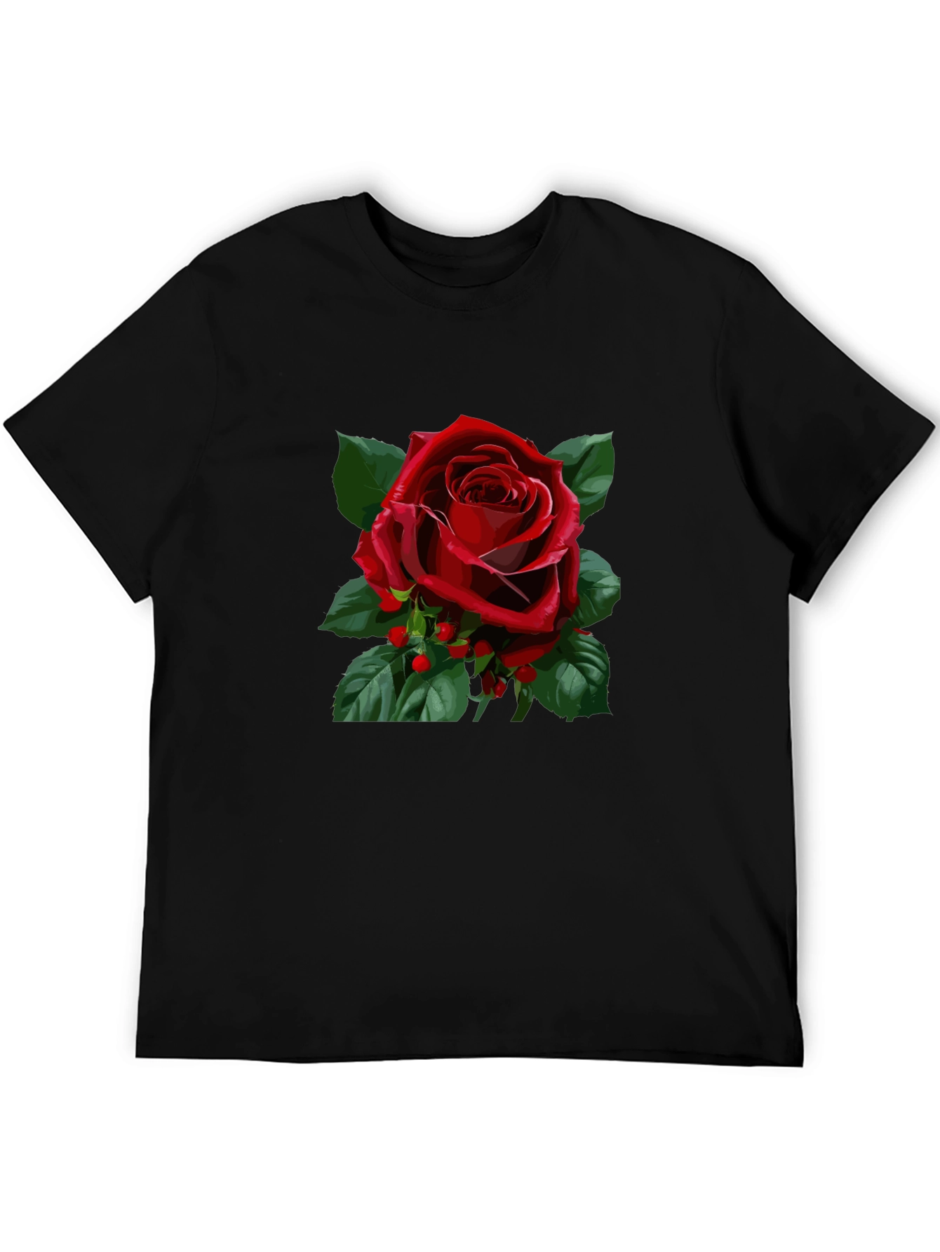 Red Rose Graphic Black T-Shirt