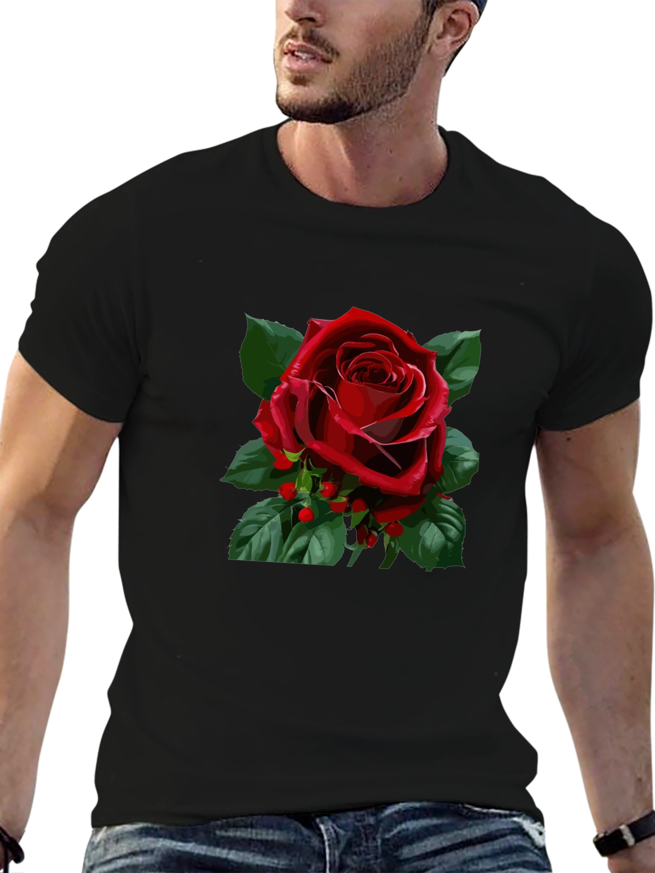 Red Rose Graphic Black T-Shirt
