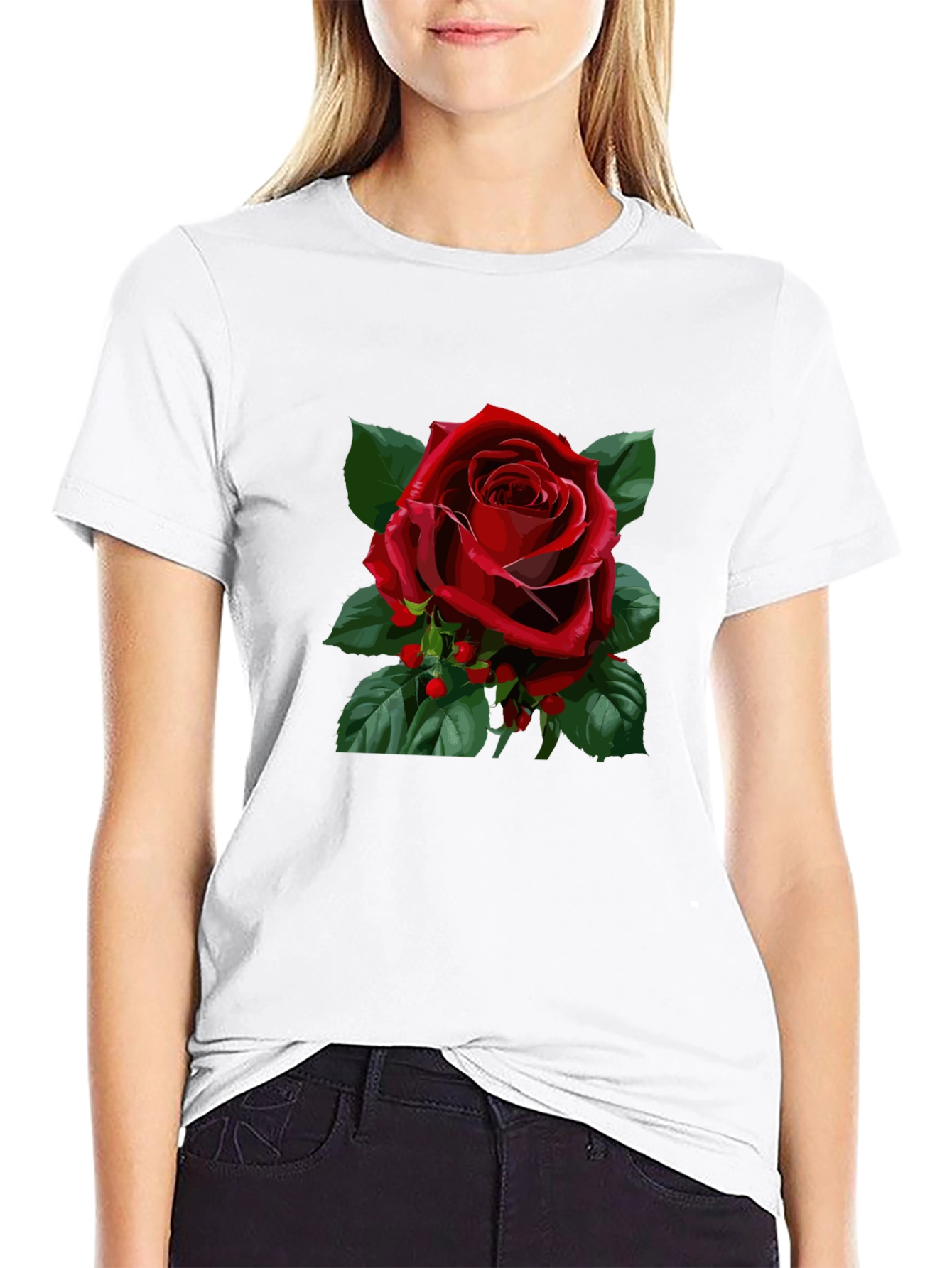 Red Rose Graphic Black T-Shirt