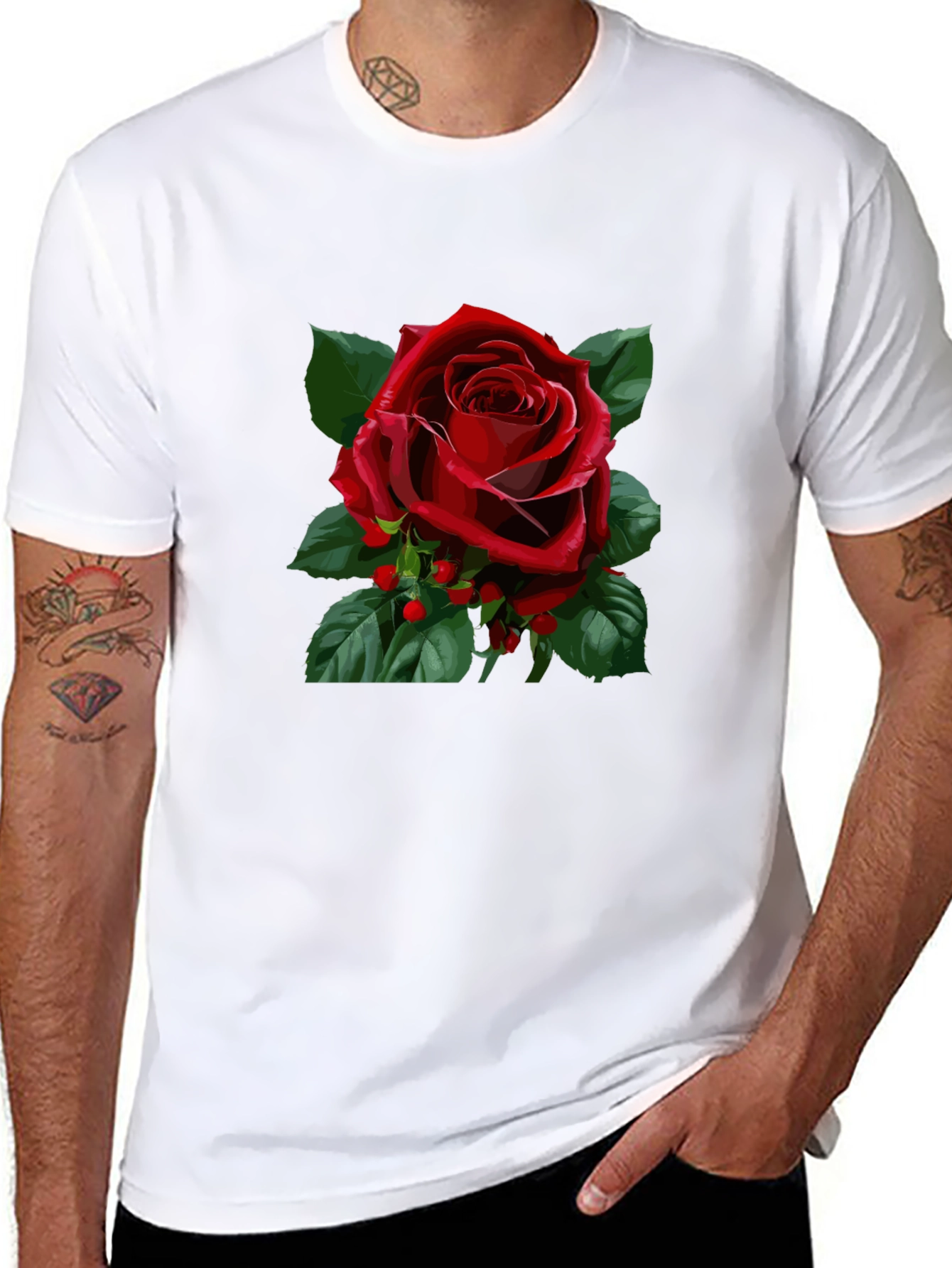 Red Rose Graphic Black T-Shirt