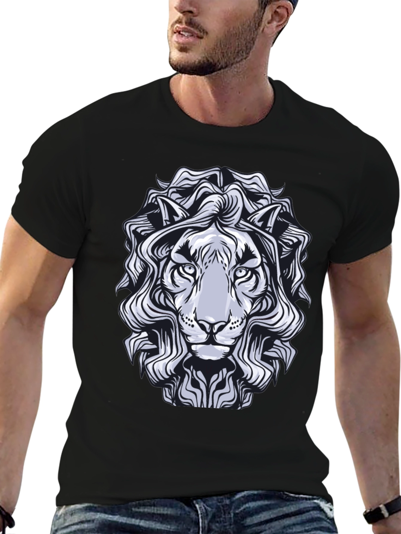 Lion Graphic Print T-Shirt - Black