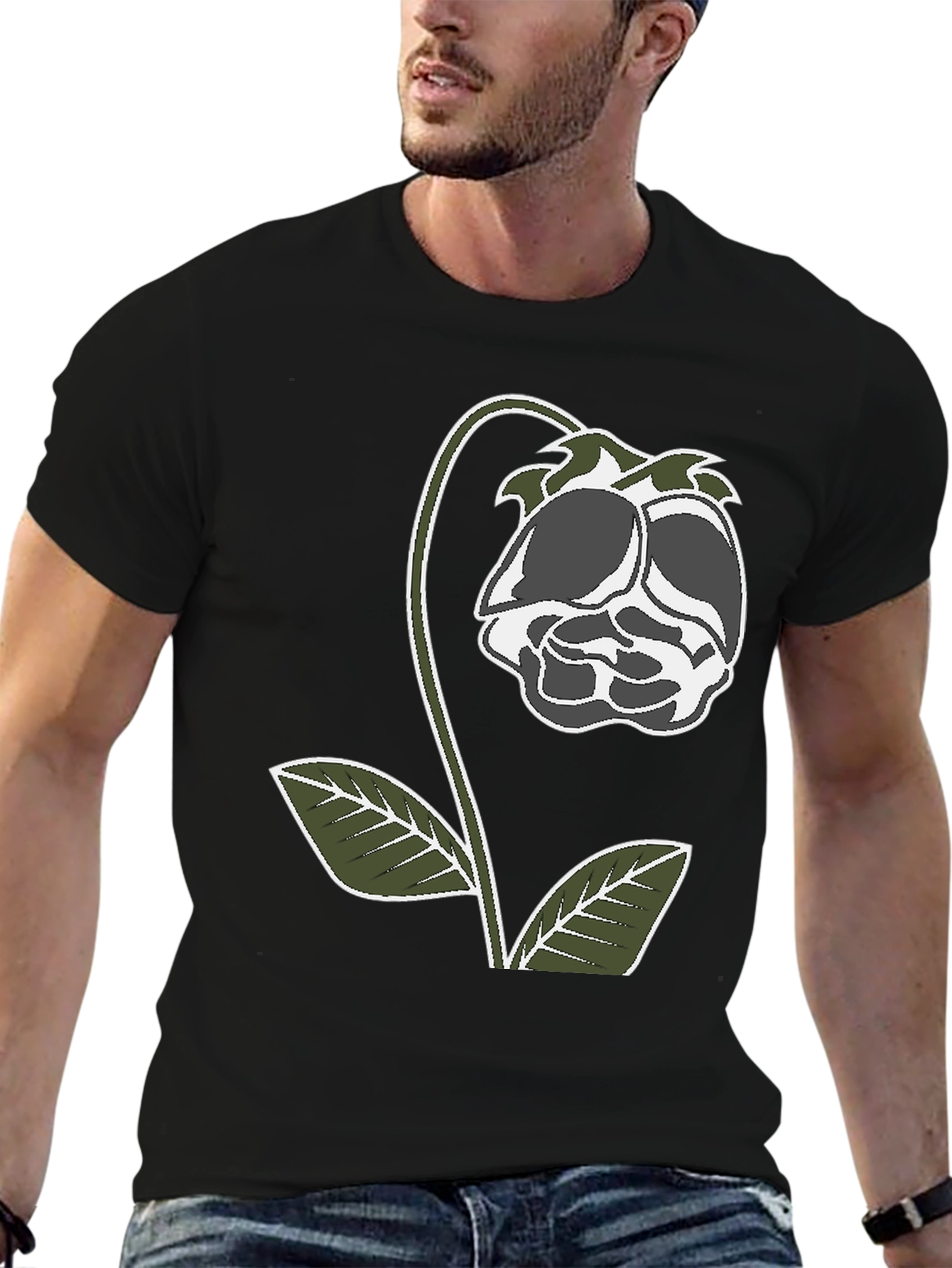 Floral Graphic Print T-Shirt - Black