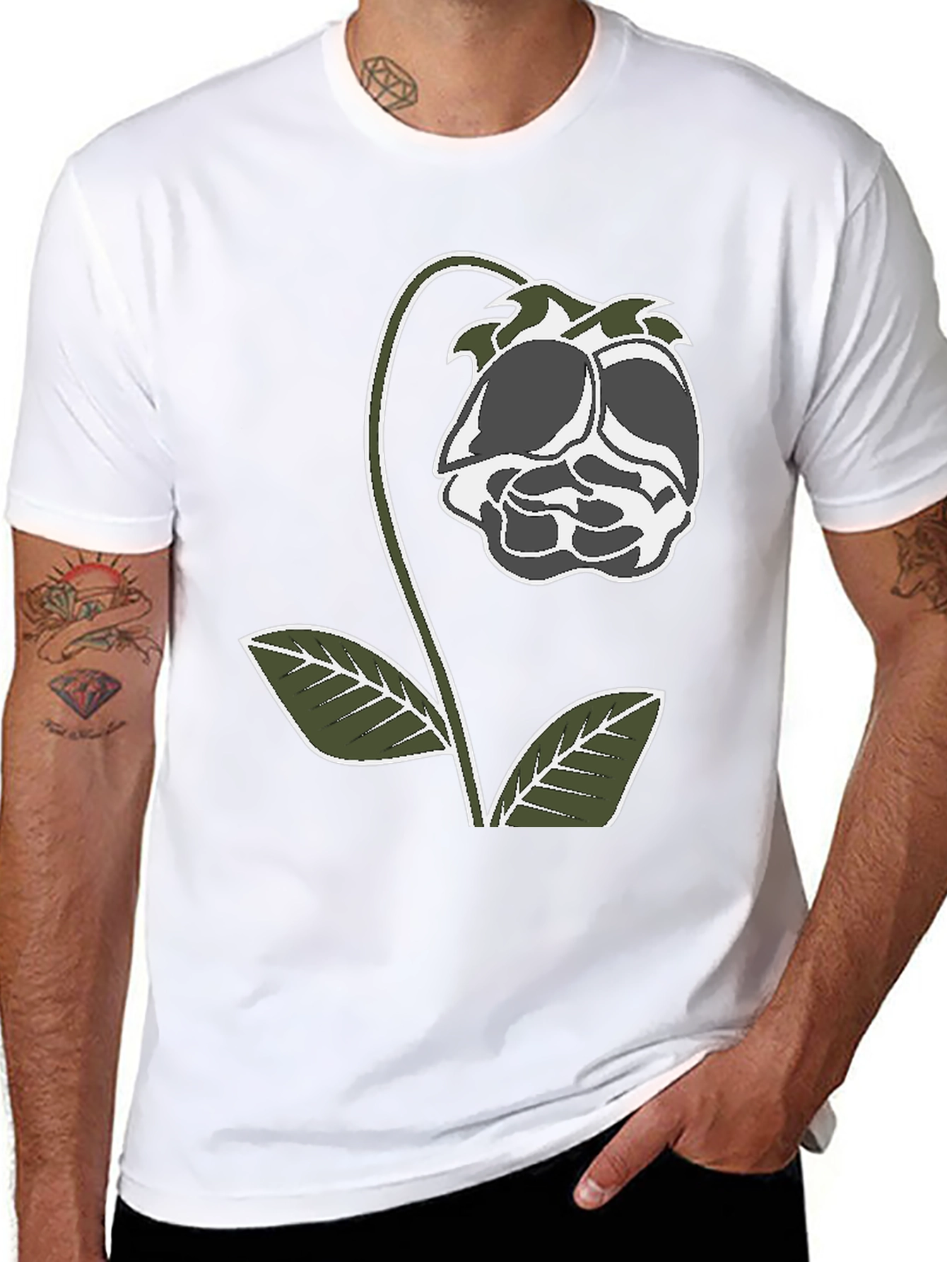 Floral Graphic Print T-Shirt - Black