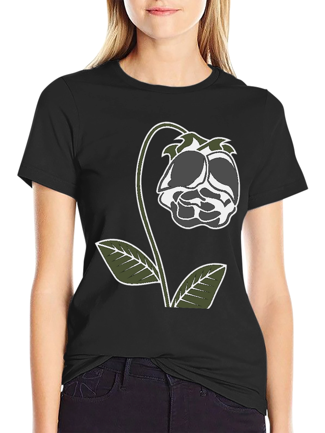 Floral Graphic Print T-Shirt - Black