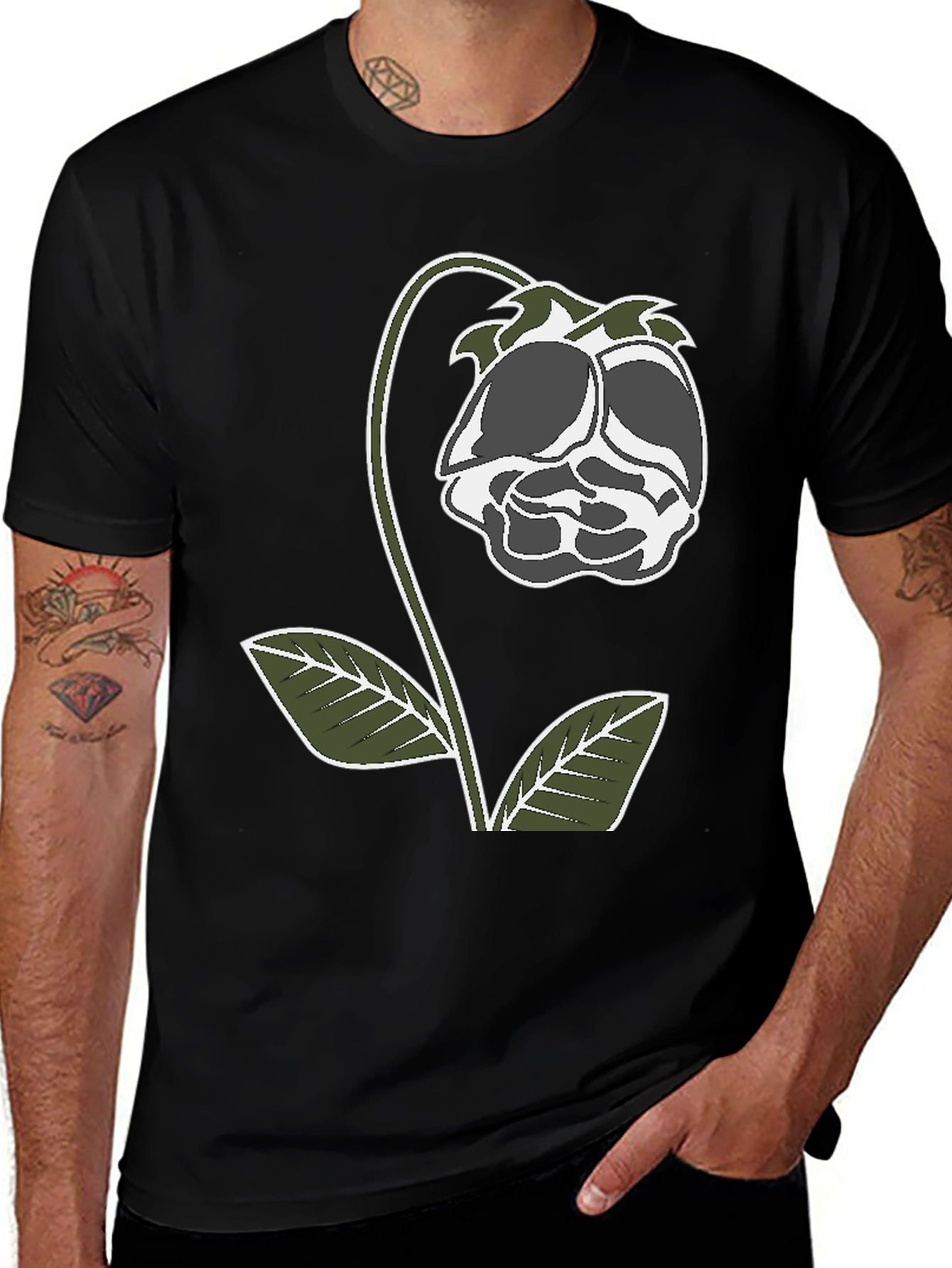 Floral Graphic Print T-Shirt - Black