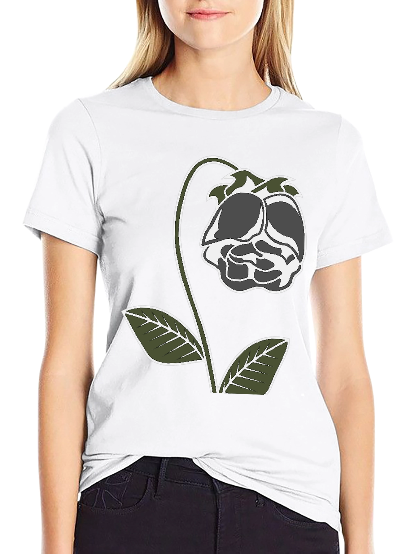 Floral Graphic Print T-Shirt - Black