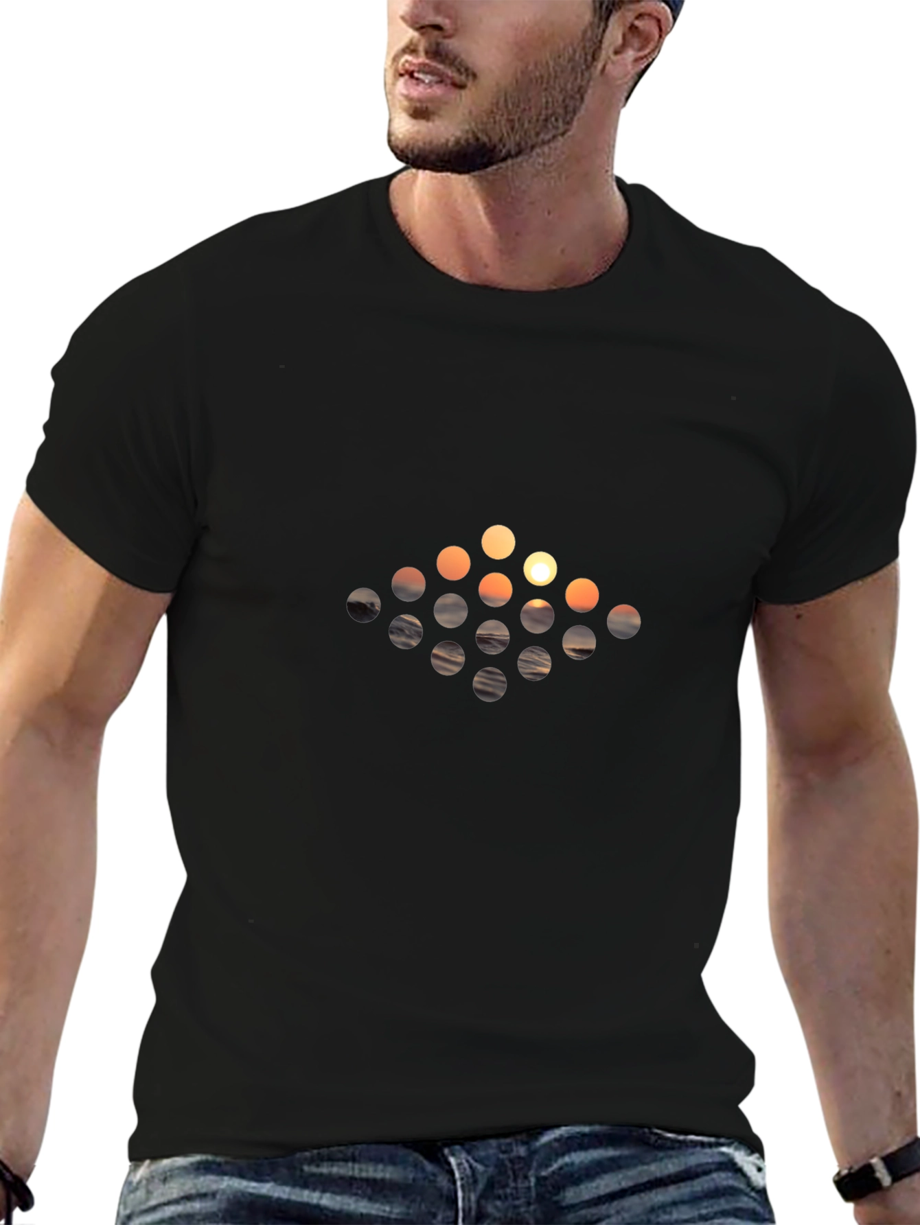 Abstract Sunset Dot Pattern Black T-Shirt