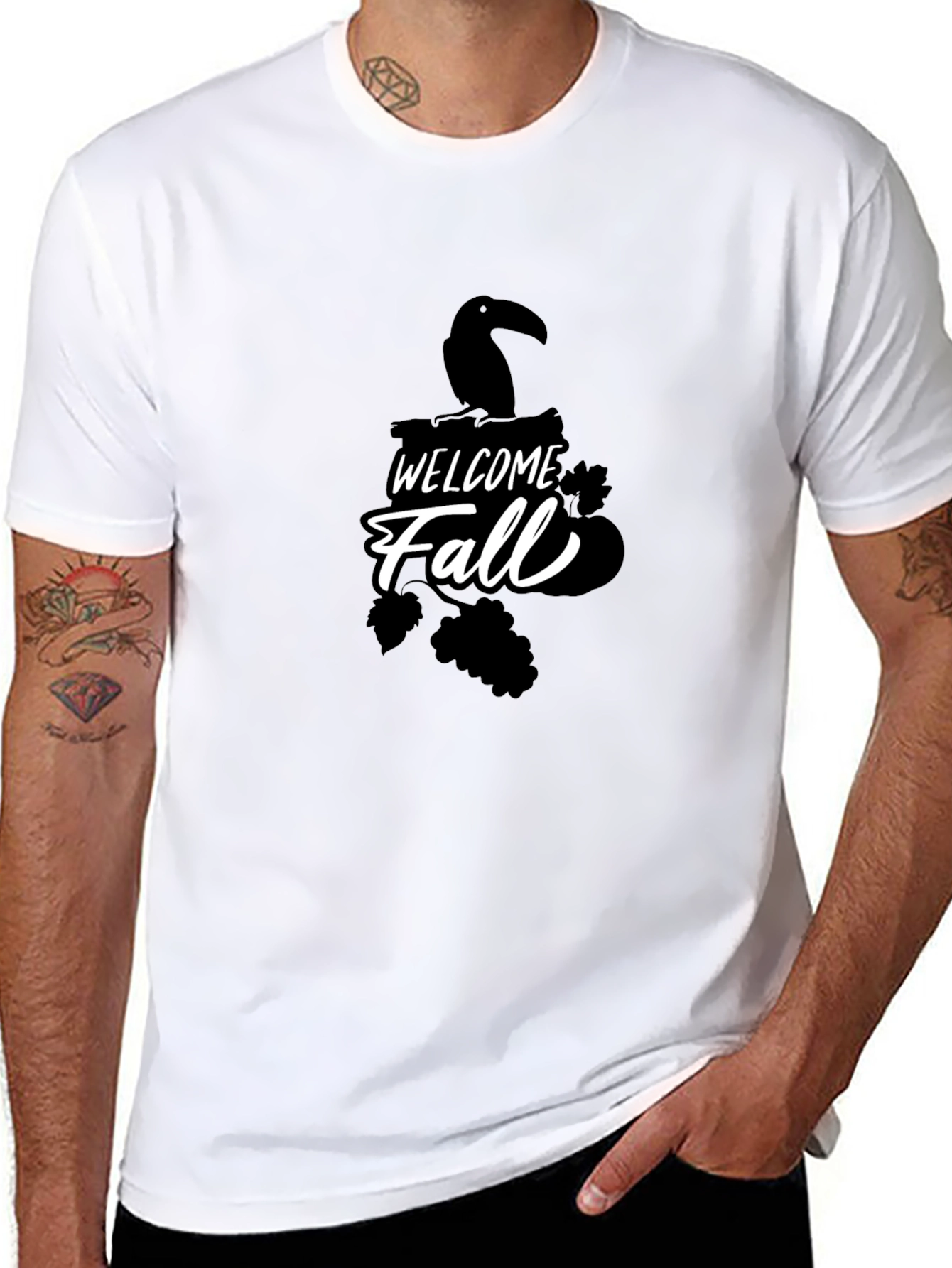 Welcome Fall Toucan Graphic Tee - Black T-Shirt