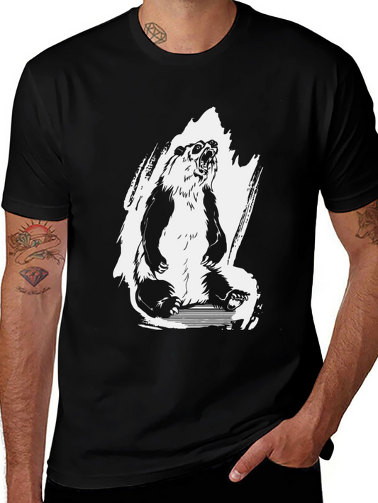 Bear Graphic Tee - Mens Black Crew Neck T-Shirt