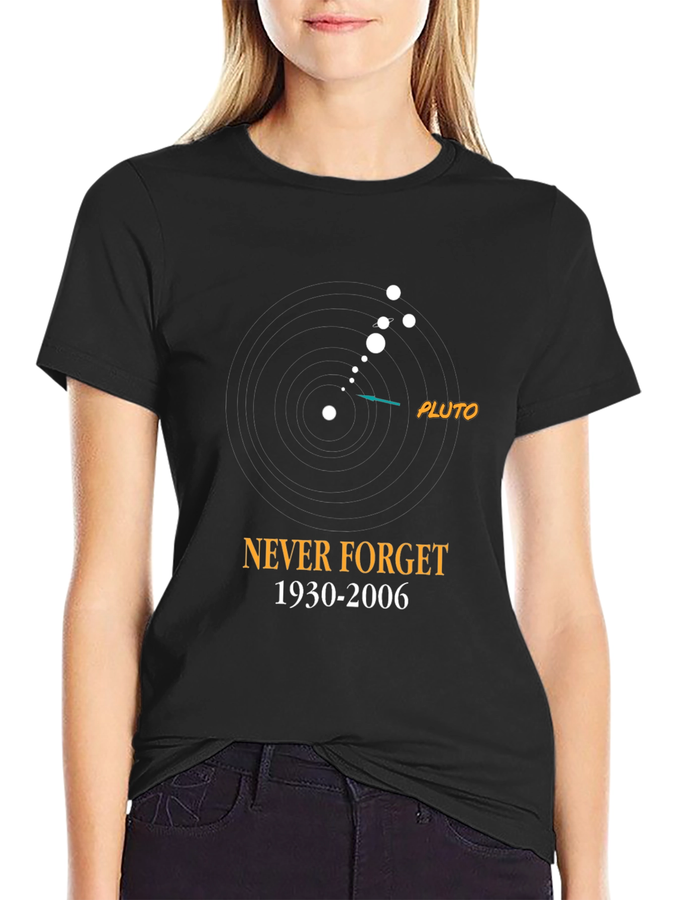 Never Forget Pluto Black Graphic Tee