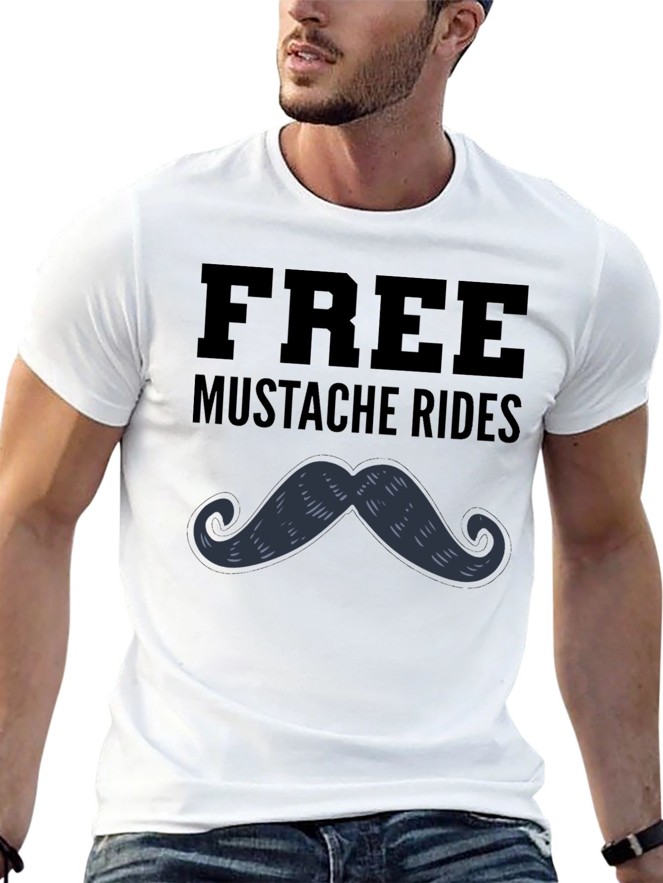 Free Mustache Rides Graphic Tee - Novelty Black T-Shirt