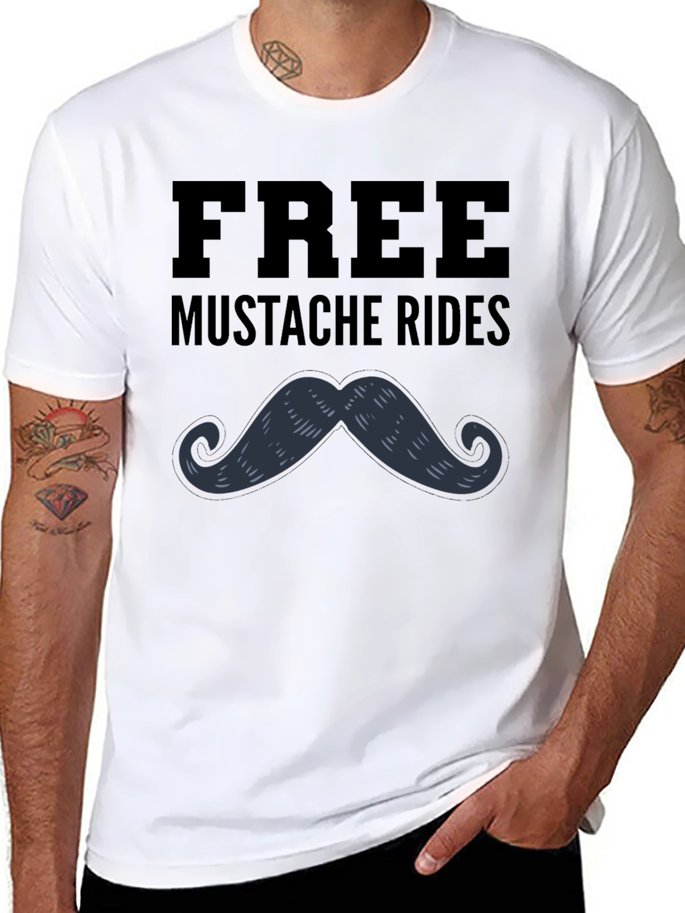 Free Mustache Rides Graphic Tee - Novelty Black T-Shirt