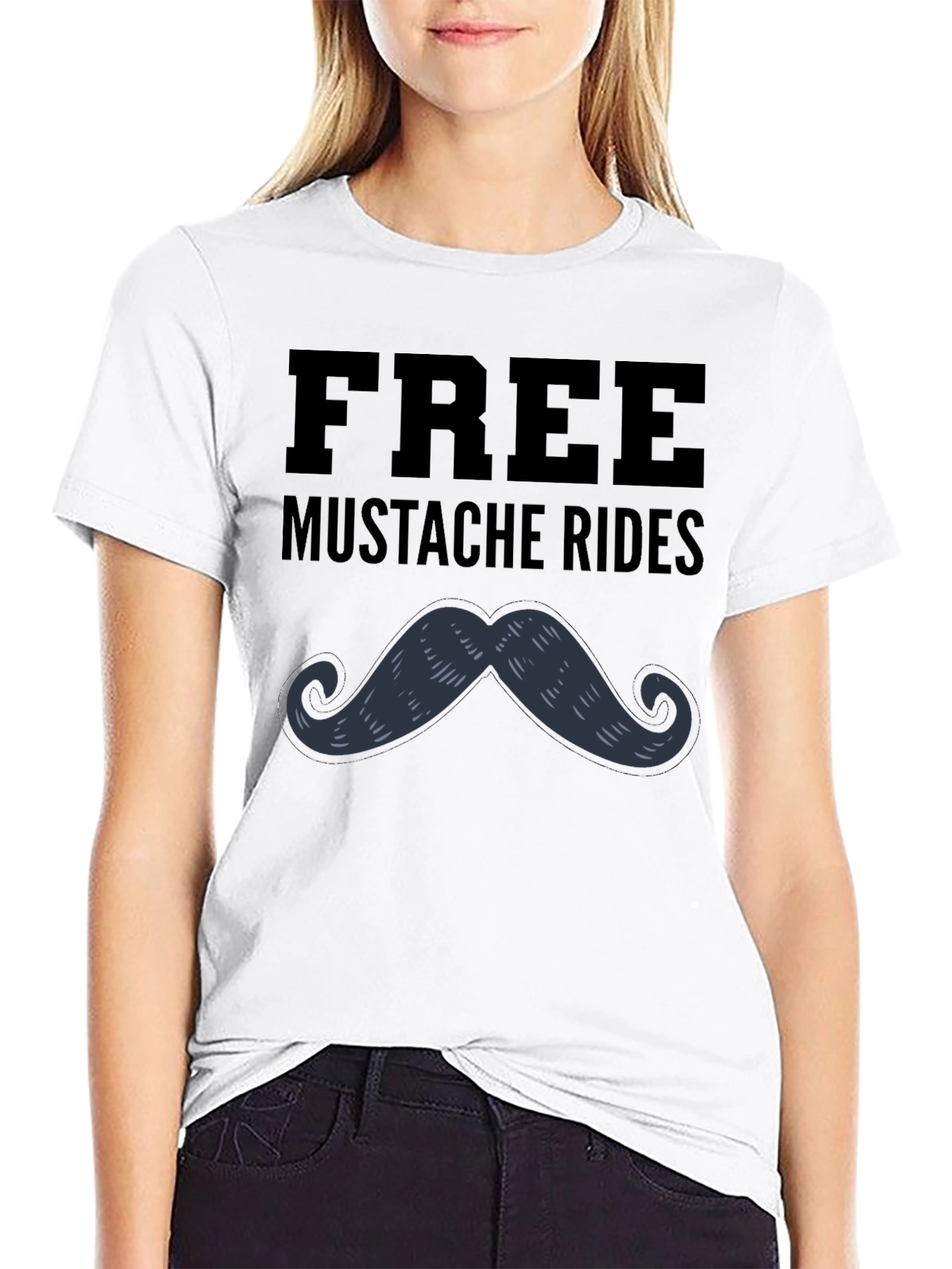 Free Mustache Rides Graphic Tee - Novelty Black T-Shirt