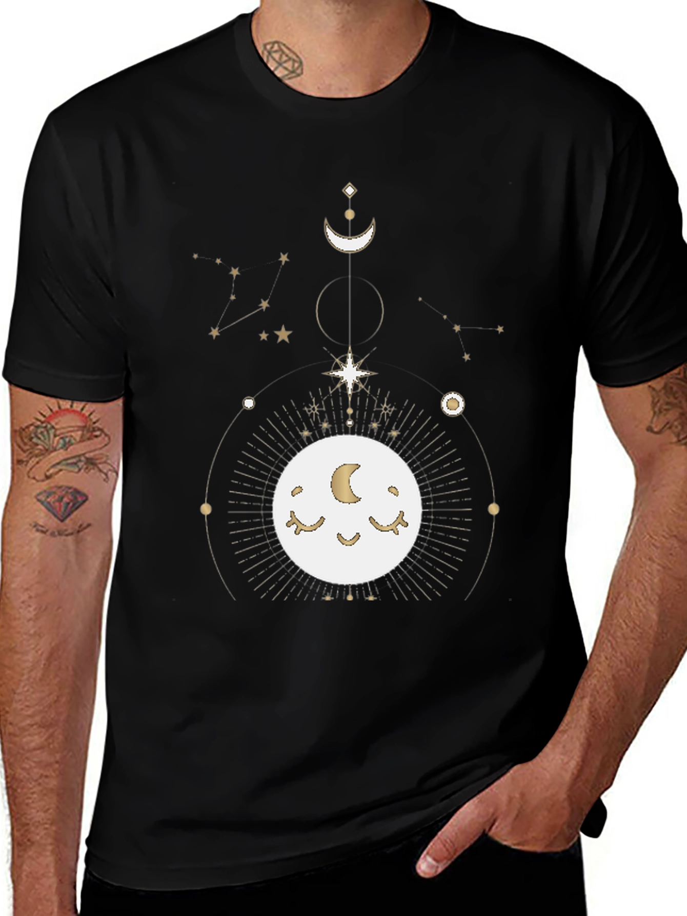 Celestial Moon Graphic Black T-Shirt