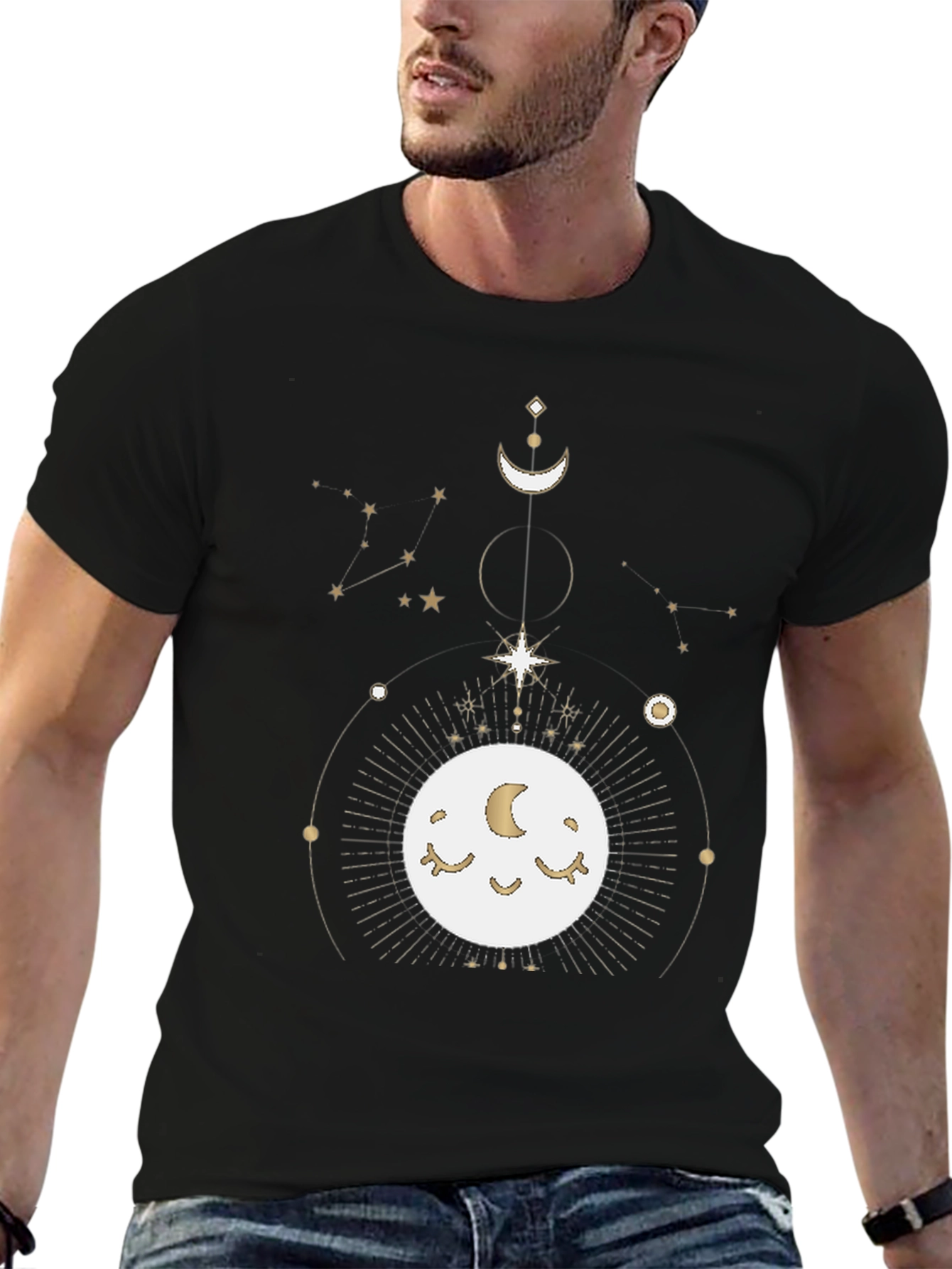 Celestial Moon Graphic Black T-Shirt